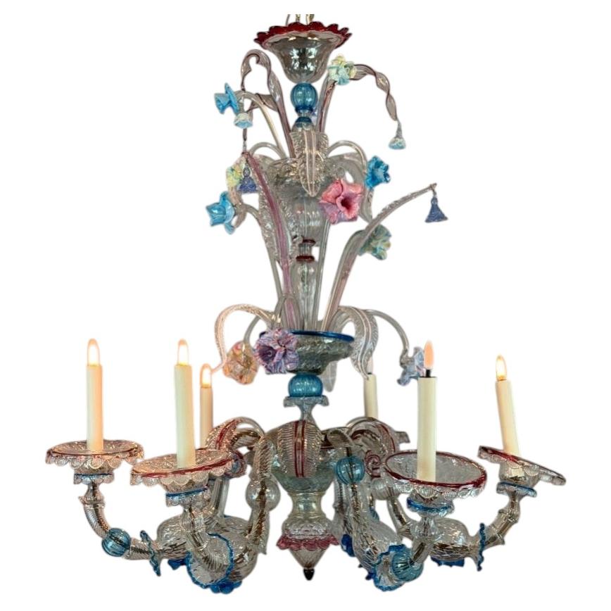Lustre vénitien Rezzonico en verre de Murano multicolore, vers 1900