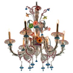 Araña veneciana Rezzonico de cristal de Murano multicolor Circa 1900