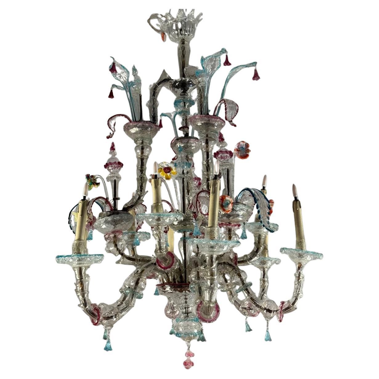 Venetian Rezzonico Chandelier In Multicolored Murano Glass For Sale