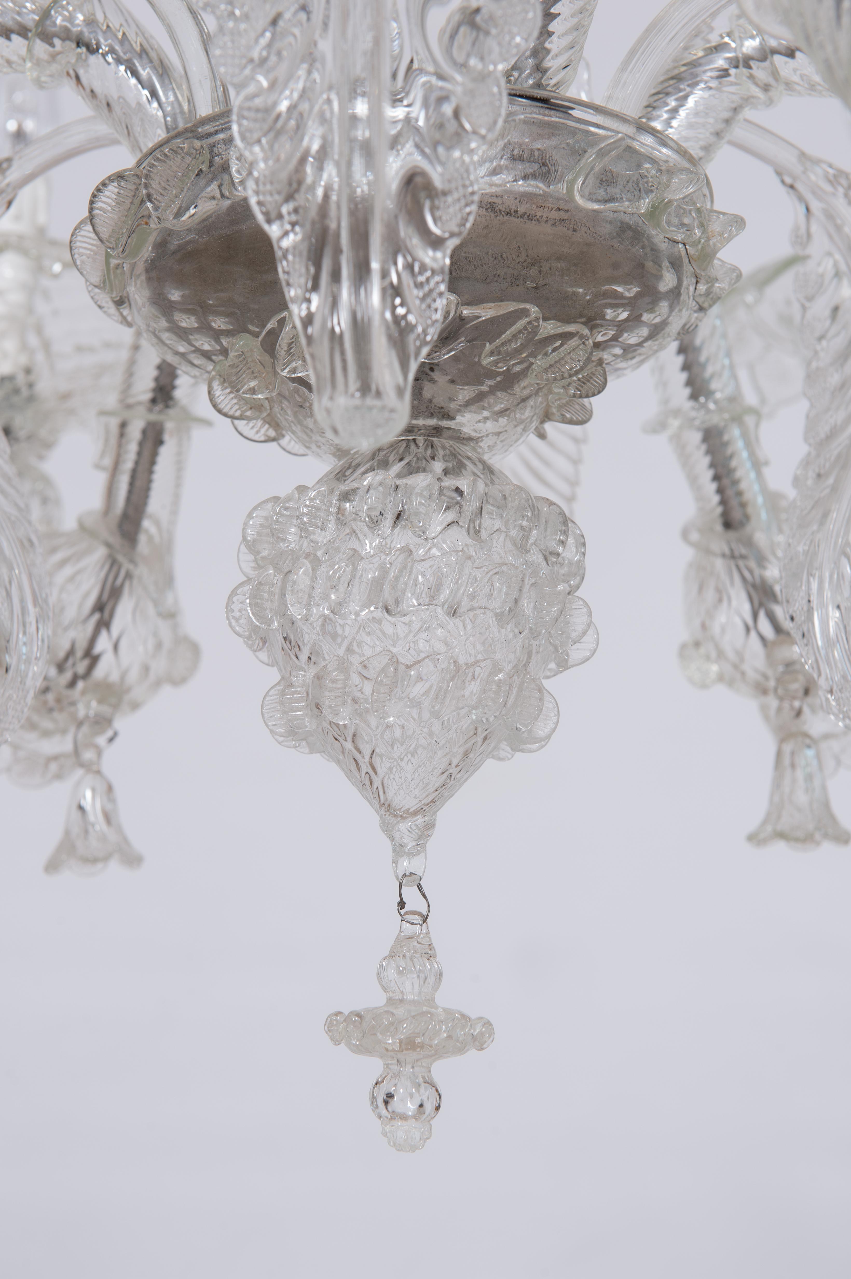Venetian Rezzonico Chandelier in Transparent Murano Glass with 6 Lights, Italy 6