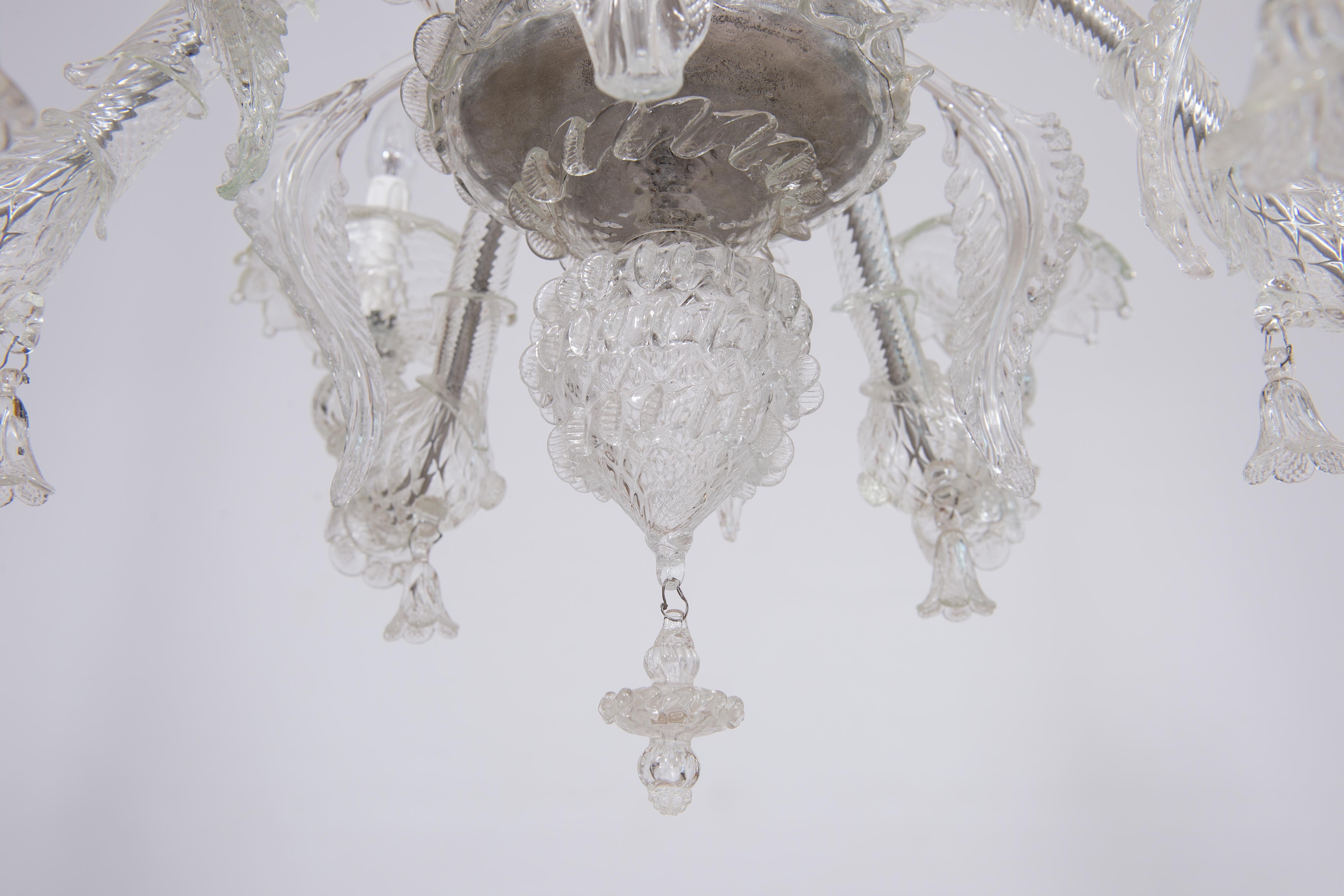 Venetian Rezzonico Chandelier in Transparent Murano Glass with 6 Lights, Italy 7