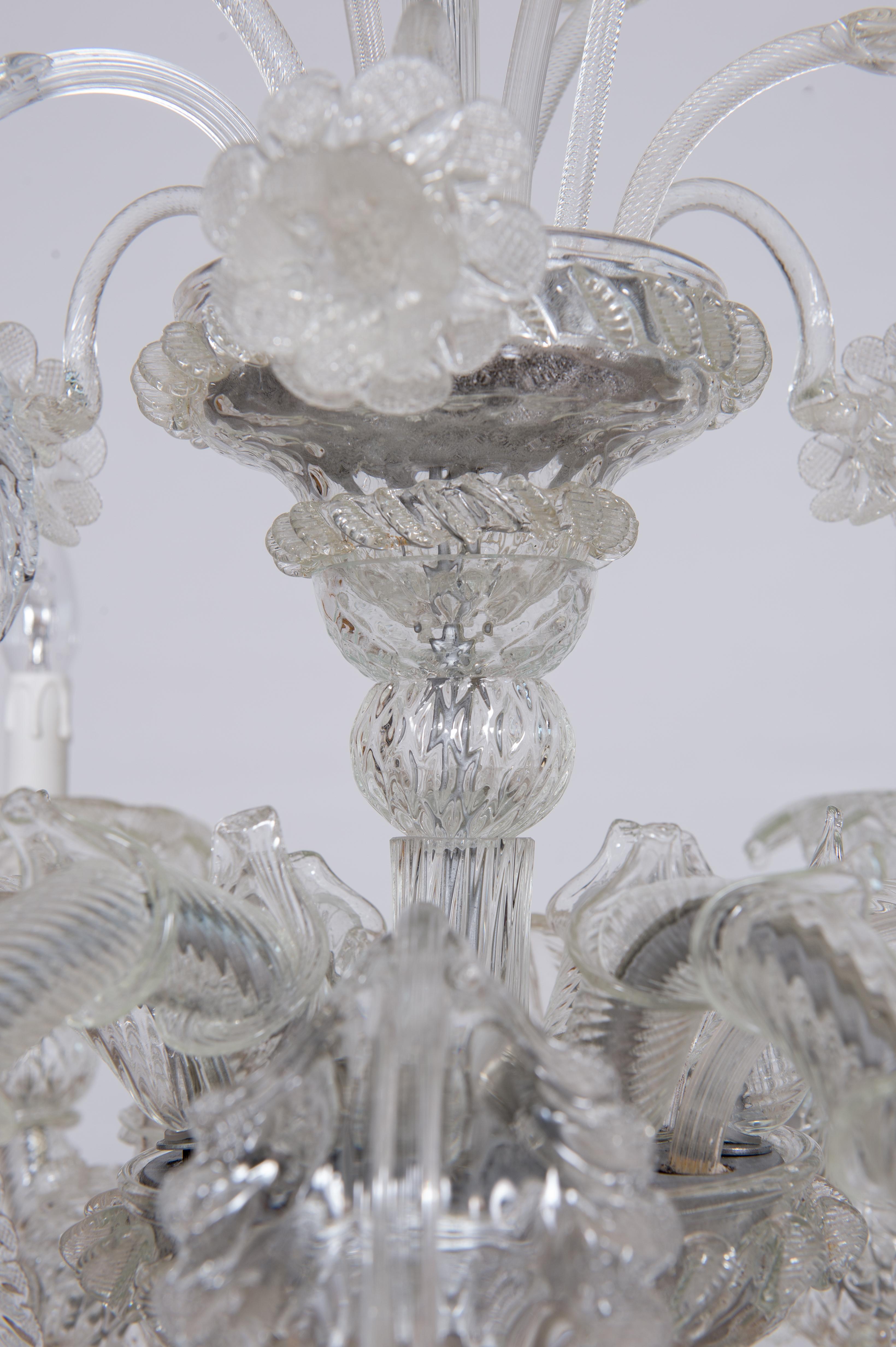 Venetian Rezzonico Chandelier in Transparent Murano Glass with 6 Lights, Italy 2