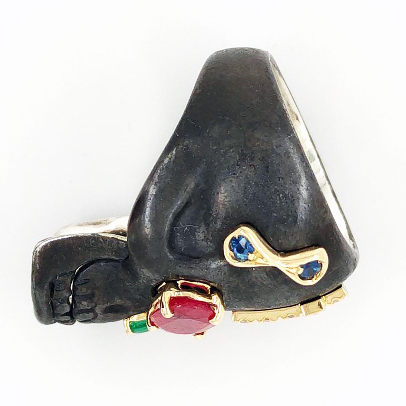 Berca Venetian Memento Mori 18kt Yellow Gold Ruby Diamond Emerald Sapphire Ring For Sale 1