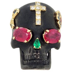 Anillo Berca Venetian Memento Mori Oro Amarillo 18kt Rubí Diamante Esmeralda Zafiro