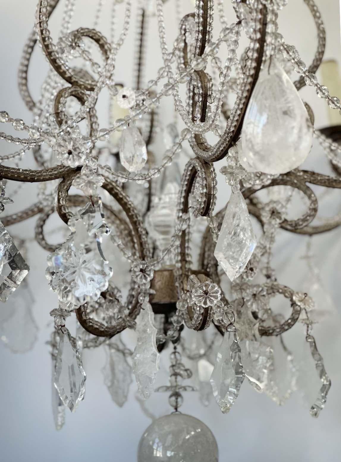 Venetian Rock Crystal Beaded Chandelier, Italy, c. 1950's In Good Condition For Sale In Los Angeles, CA