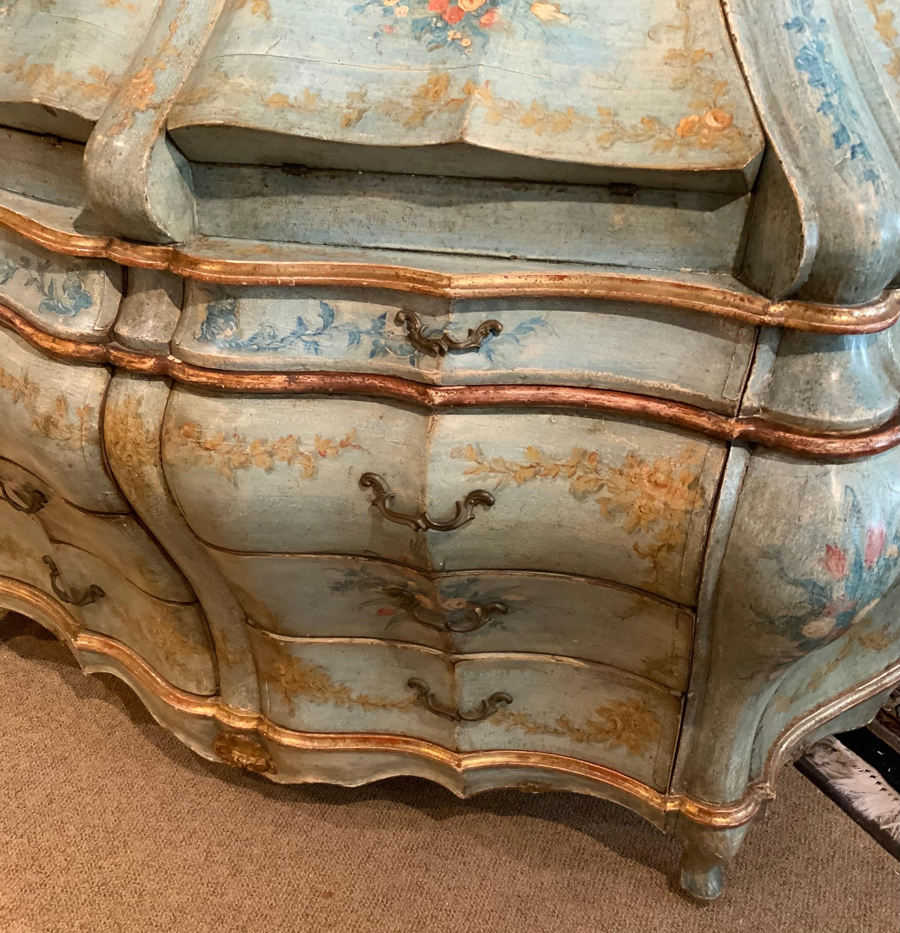 Venetian rococo 19 th century bureau/secretaire hand painted For Sale 3