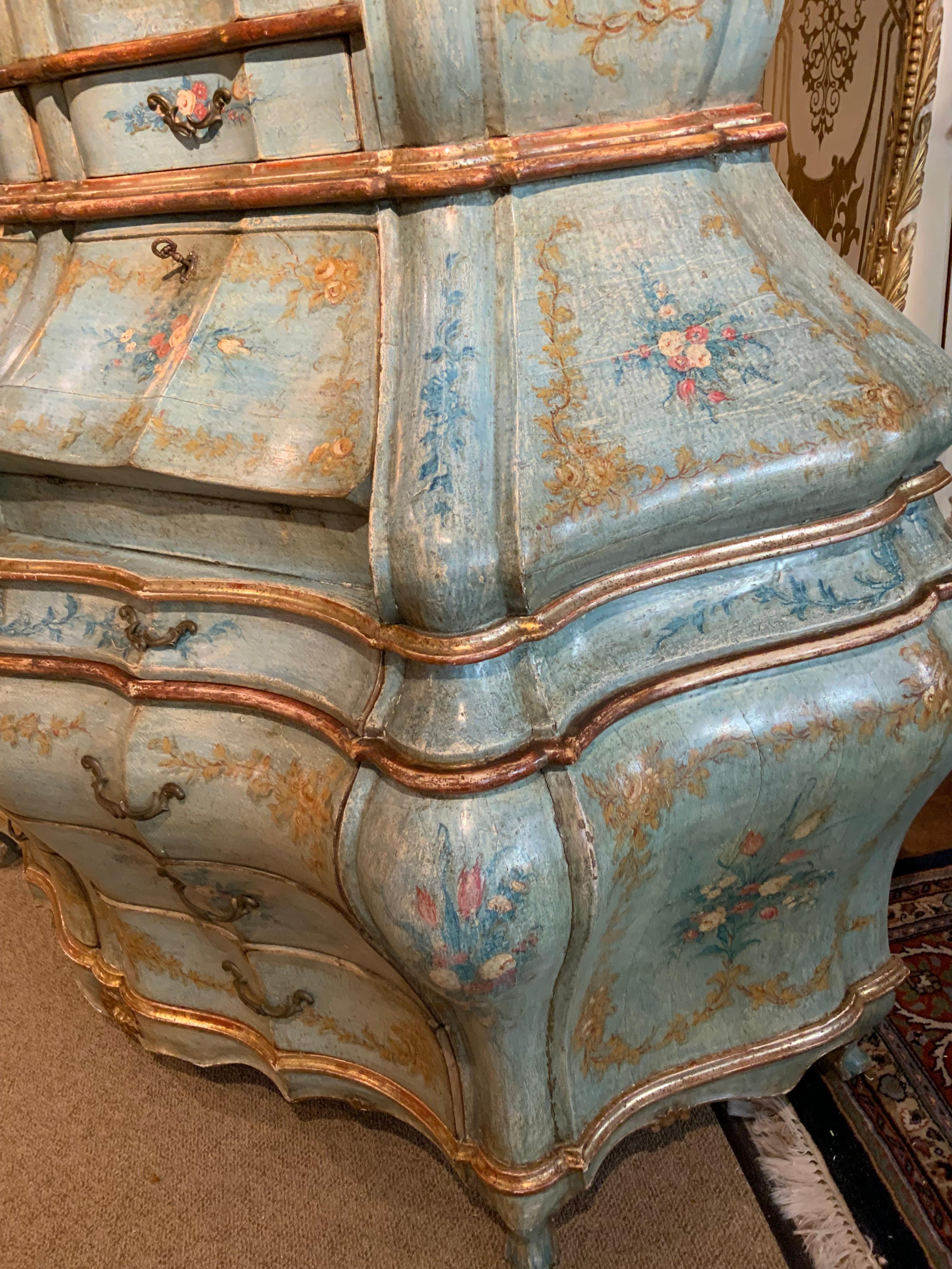 Venetian rococo 19 th century bureau/secretaire hand painted For Sale 4