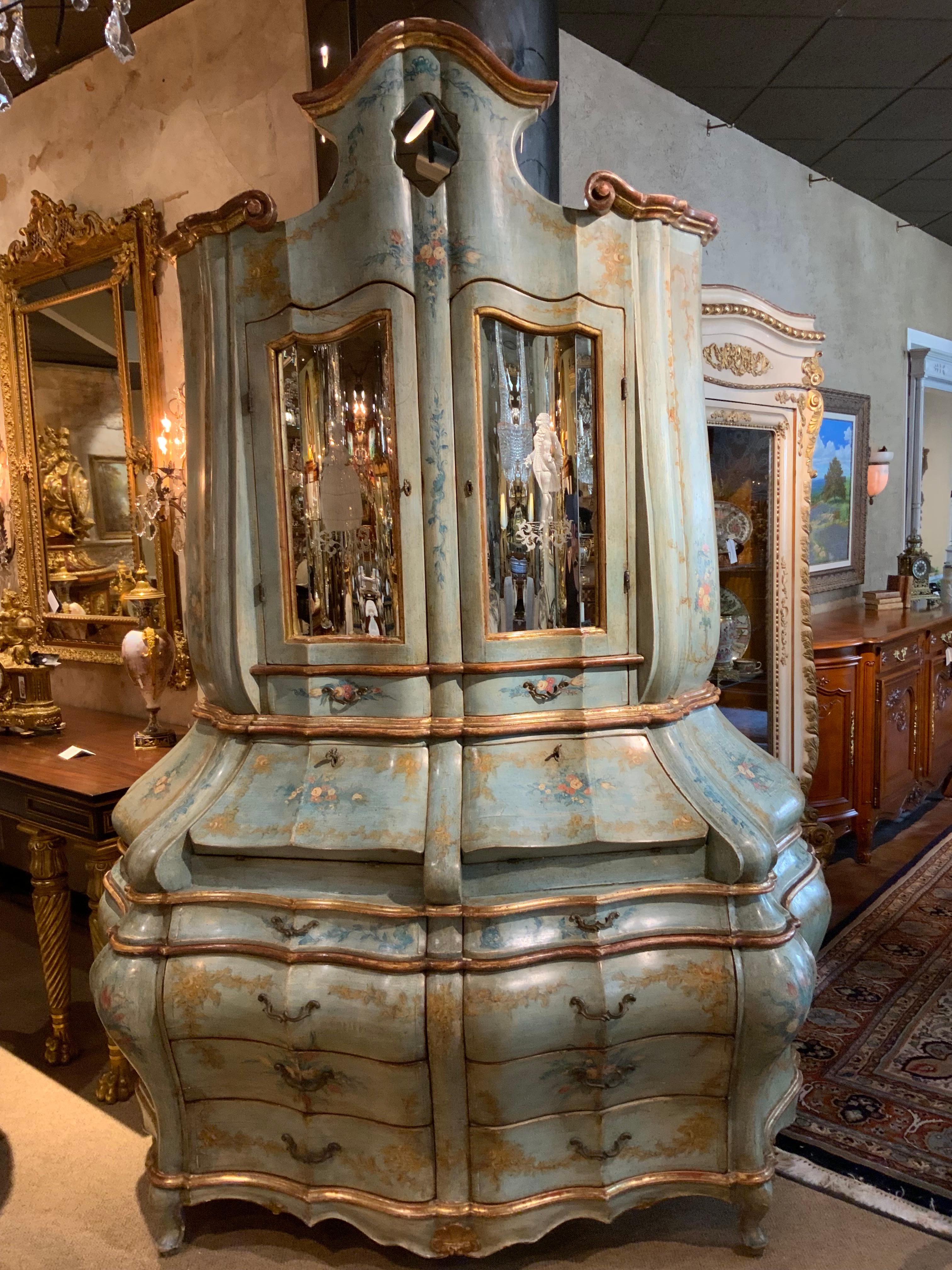 Italian Venetian rococo 19 th century bureau/secretaire hand painted For Sale