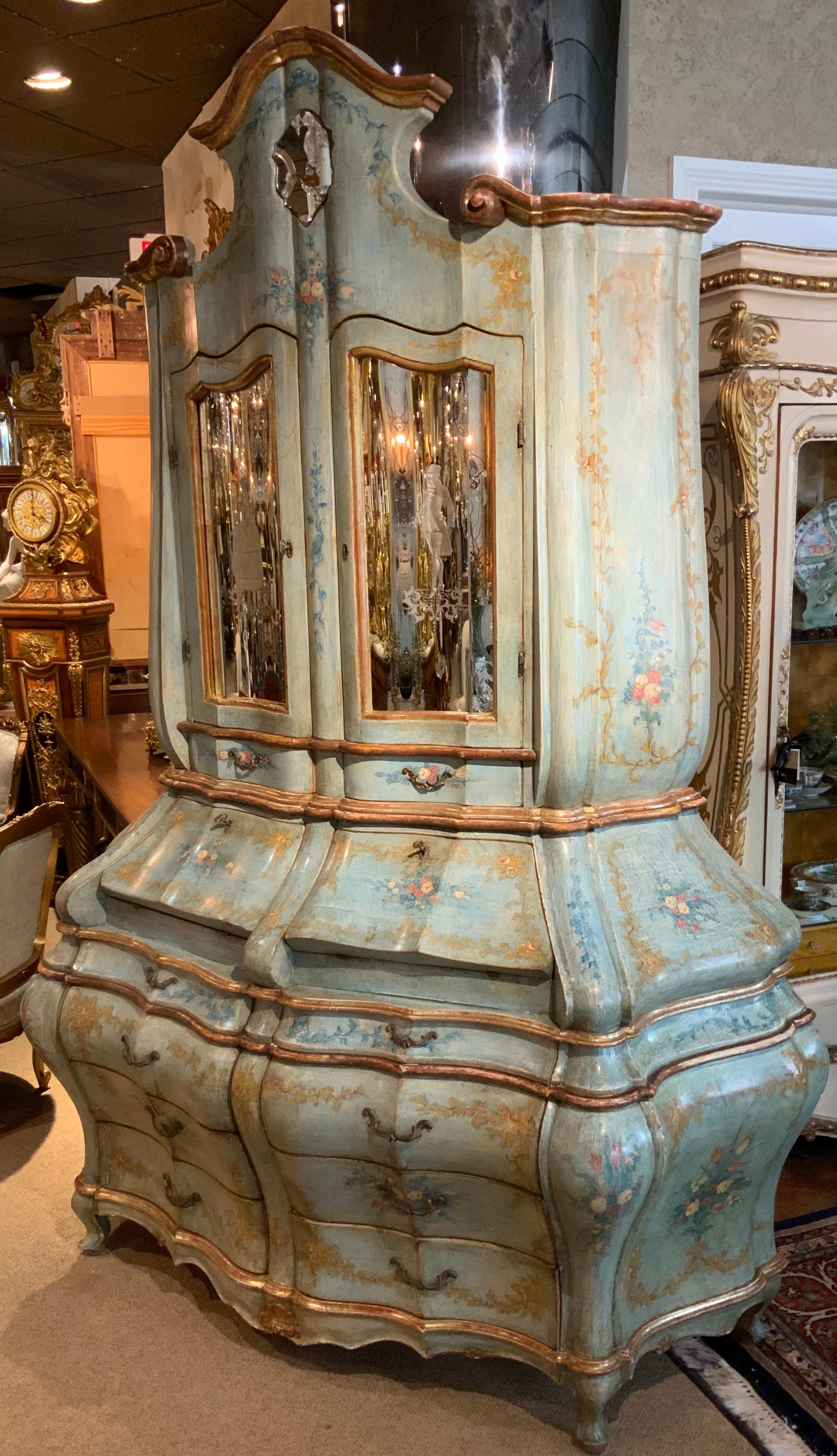 19th Century Venetian rococo 19 th century bureau/secretaire hand painted For Sale