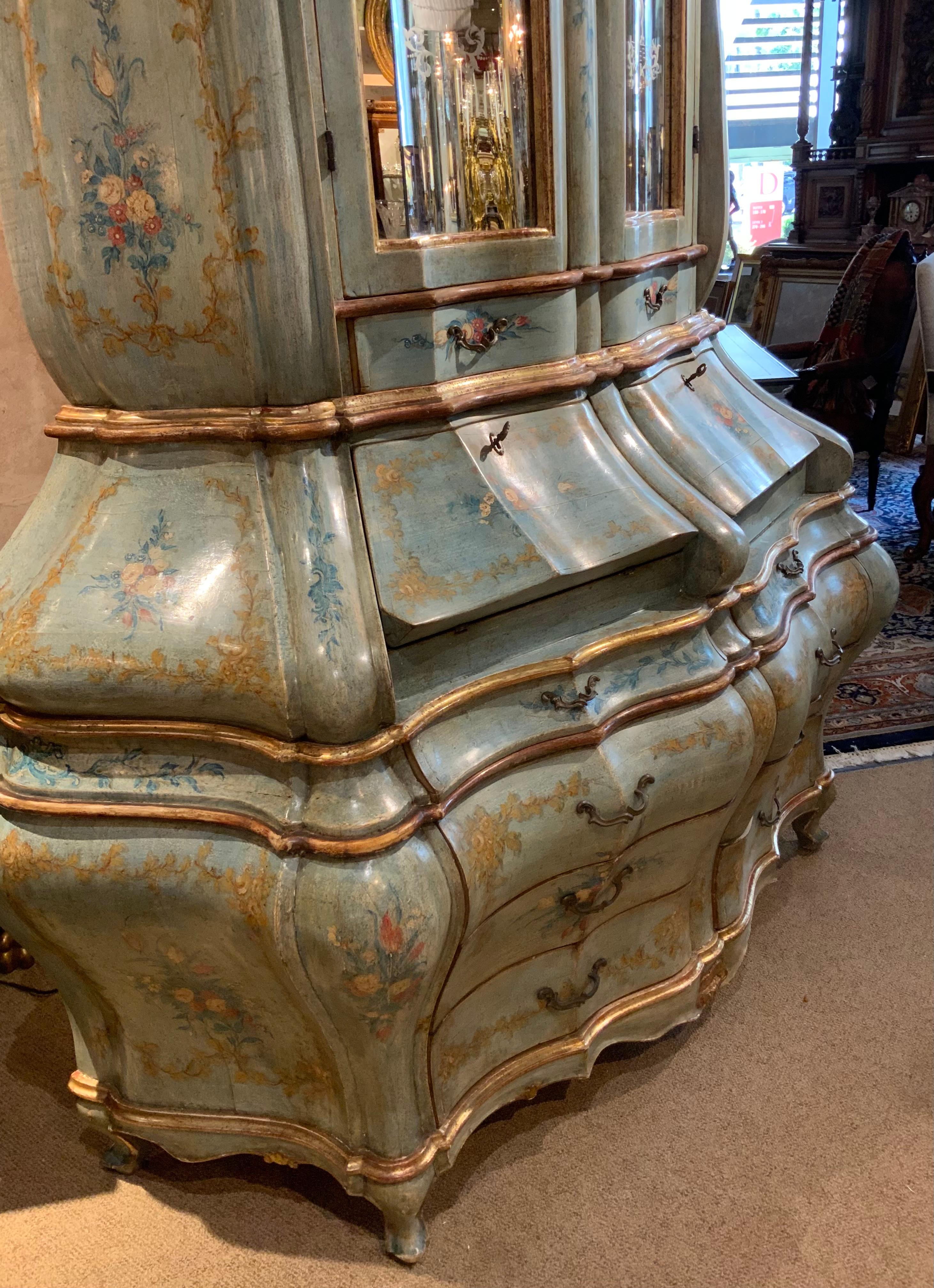 Hardwood Venetian rococo 19 th century bureau/secretaire hand painted For Sale
