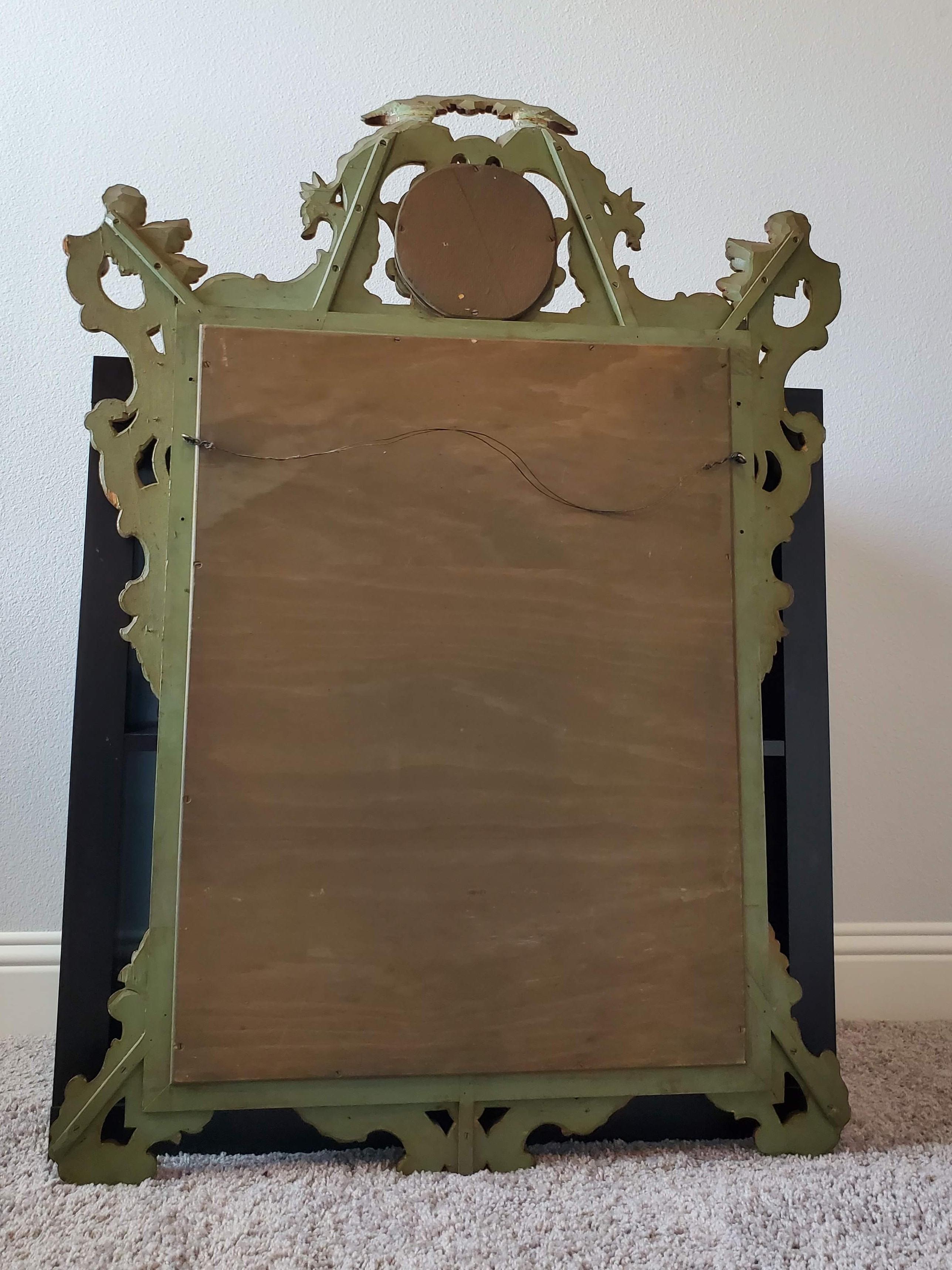 Venetian Rococo Carved Polychrome Painted Green Gilt Wood Frame Wall Mirror For Sale 11