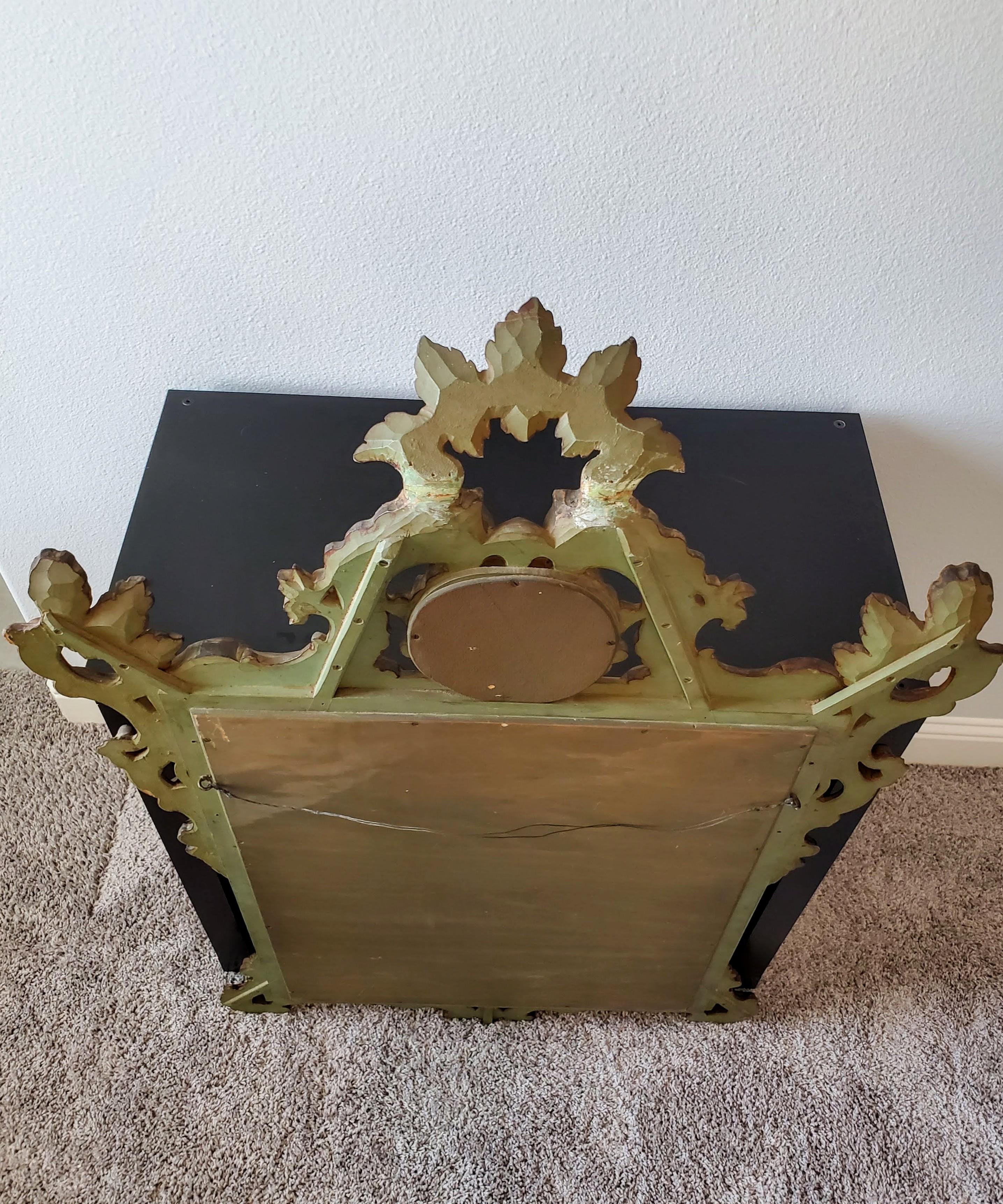 Venetian Rococo Carved Polychrome Painted Green Gilt Wood Frame Wall Mirror For Sale 12