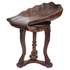 Antique Venetian Rococo Carved Walnut Piano Stool