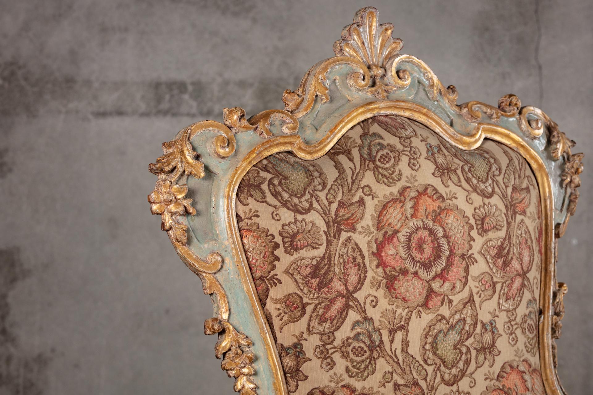 Paint Venetian Rococo Decorated Armchair For Sale