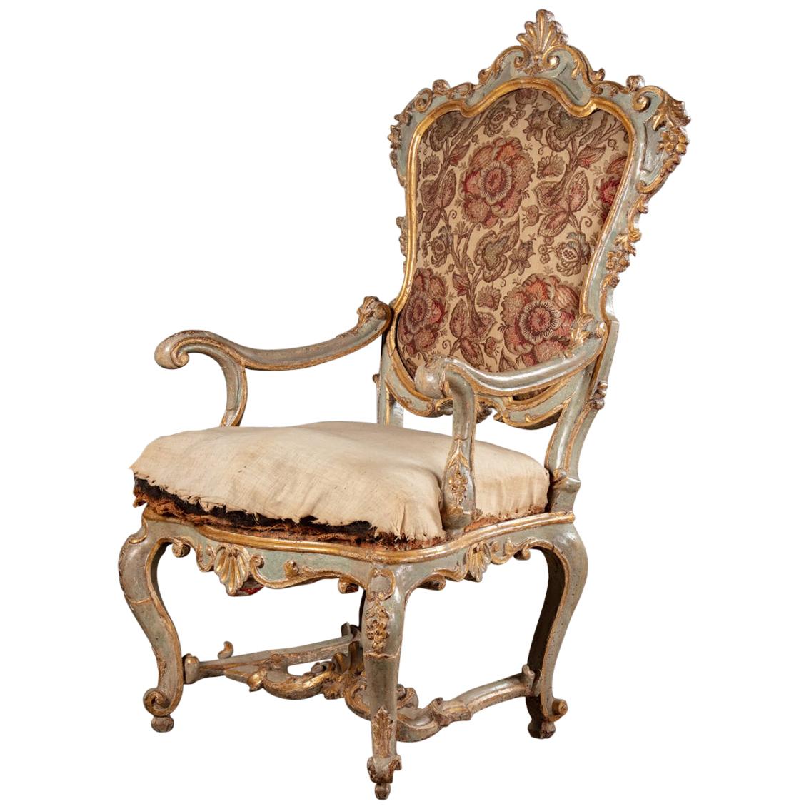 Venetian Rococo Decorated Armchair For Sale