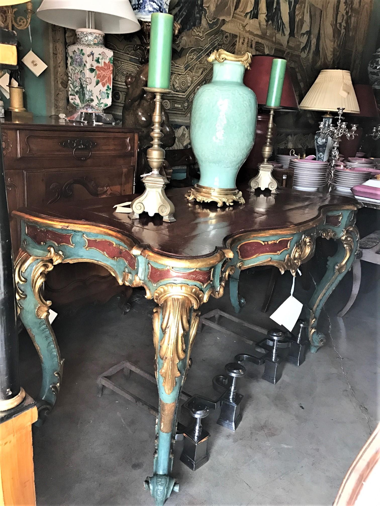 Venetian Rococo Gilt Painted Faux Stone Console Entry Table Office Desk Antique For Sale 10
