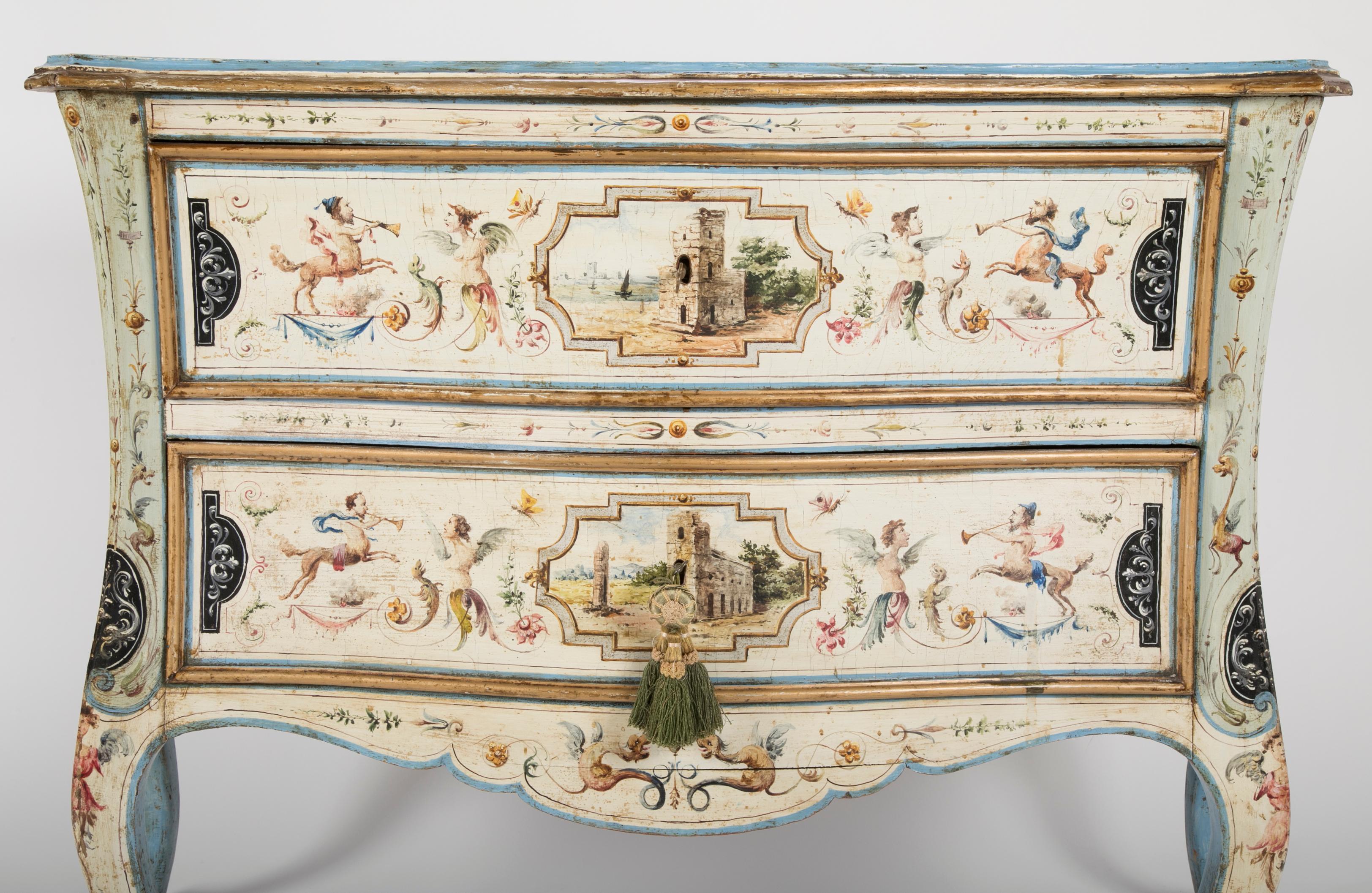 19th Century Venetian Rococo Hand Painted Chest of Drawers