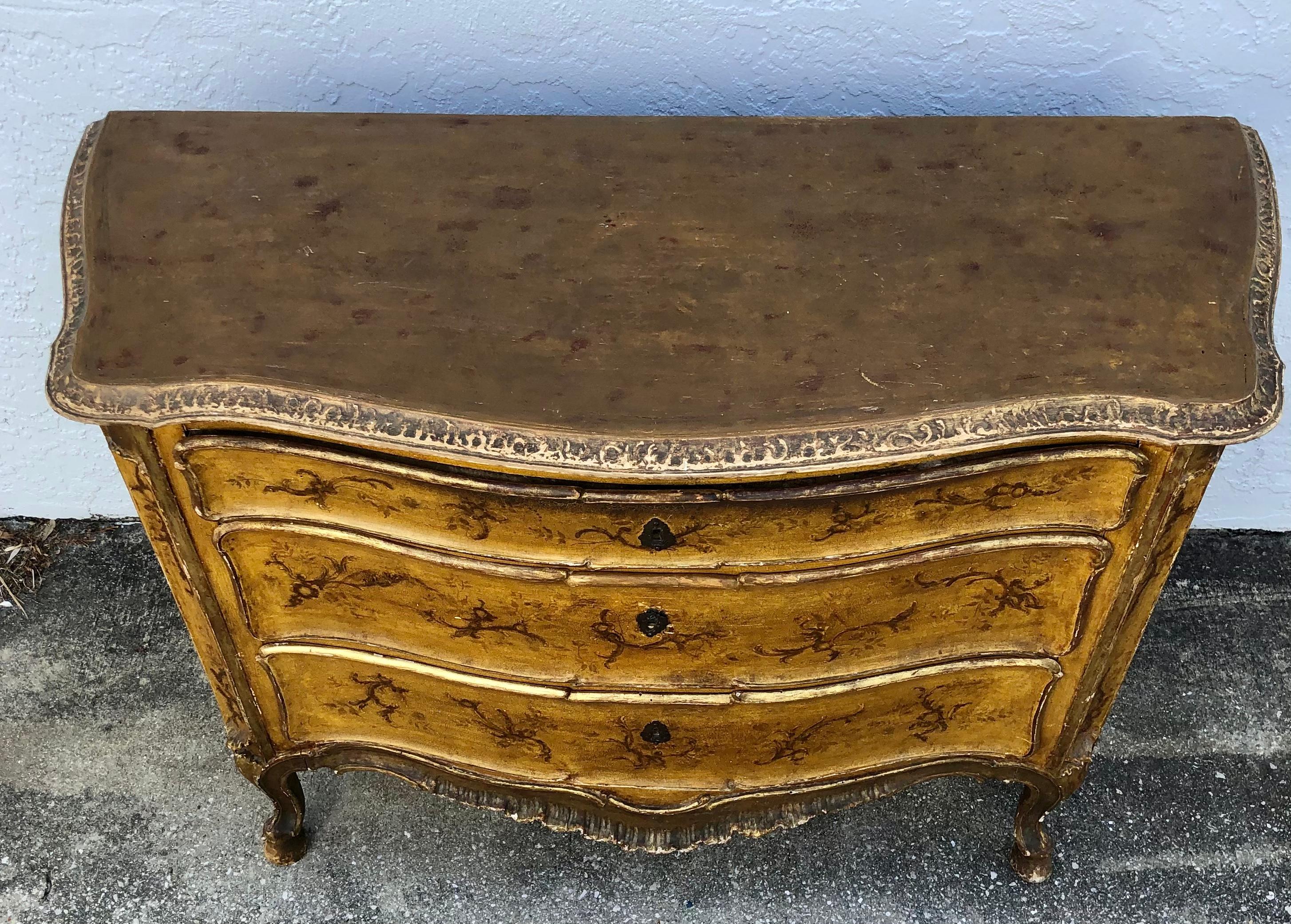 Venetian Rococo Hand Painted Commode In Fair Condition In Bradenton, FL