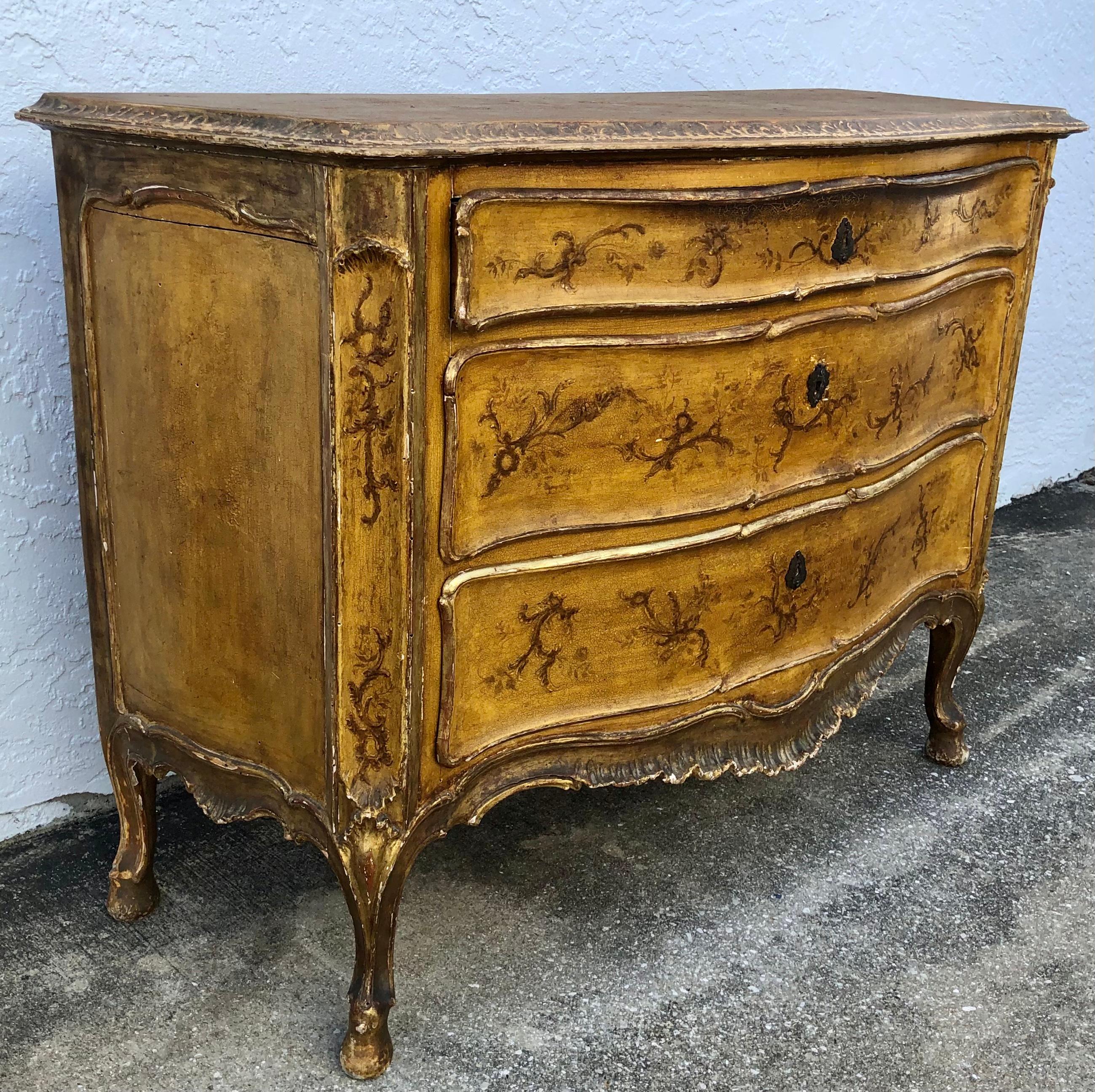 Giltwood Venetian Rococo Hand Painted Commode
