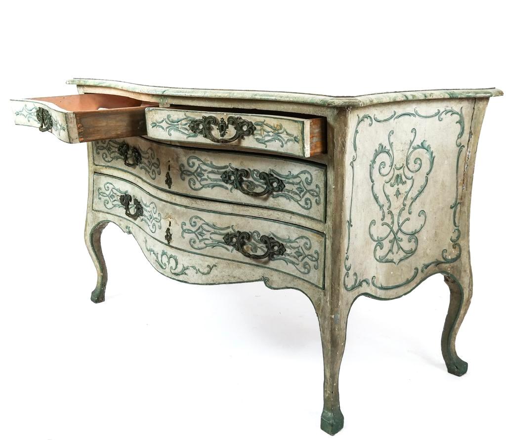 Wood Venetian Rococo Painted Commode For Sale