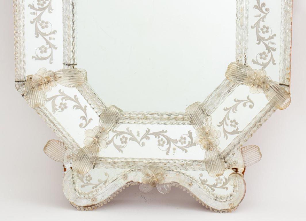 Italian Venetian Rococo Style Engraved Glass Mirror