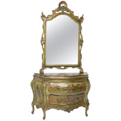 Venetian Rococo Style Painted Commode with Mirror, 19th Century