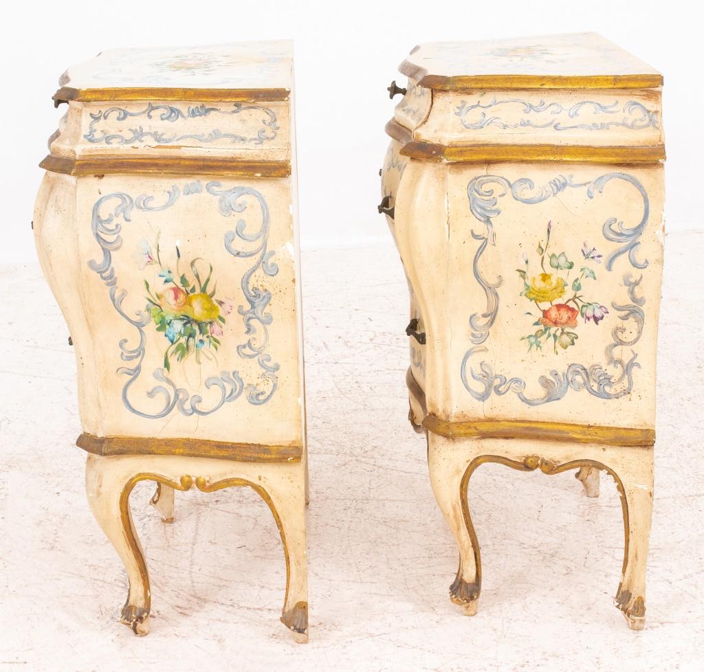 Hand-Painted Venetian Rococo Style Small Painted Commodes, Pair