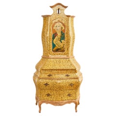 Venetian Rococo Style Walnut Secretary Lacquered by Ira Yeager