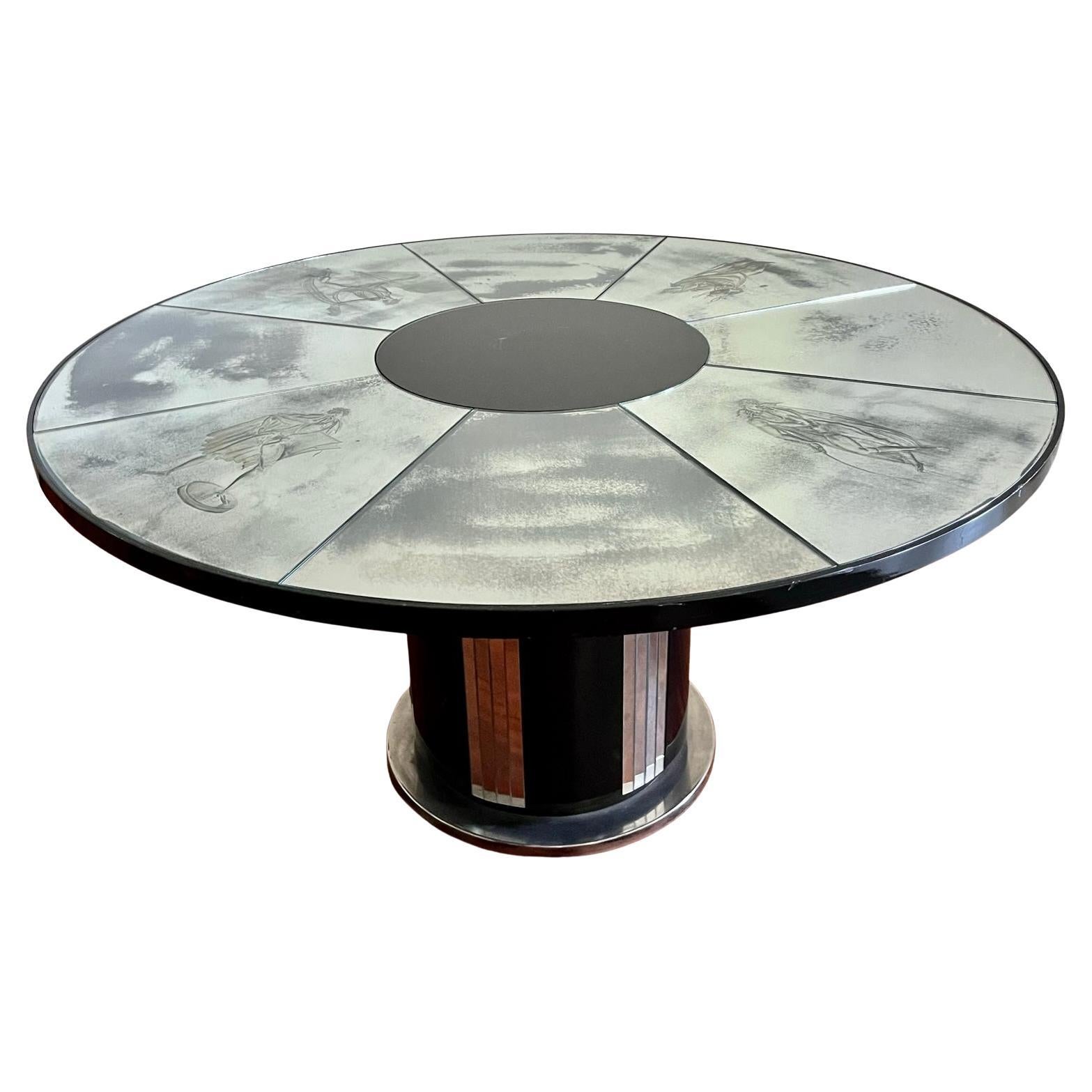 Venetian Round Glass Table with Representative Steel Base For Sale