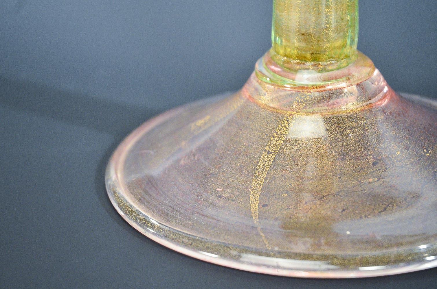 Venetian Salviati Hand Blown Vase Applied Pink Snakes Gold Leaf Inclusions In Good Condition For Sale In Great Barrington, MA
