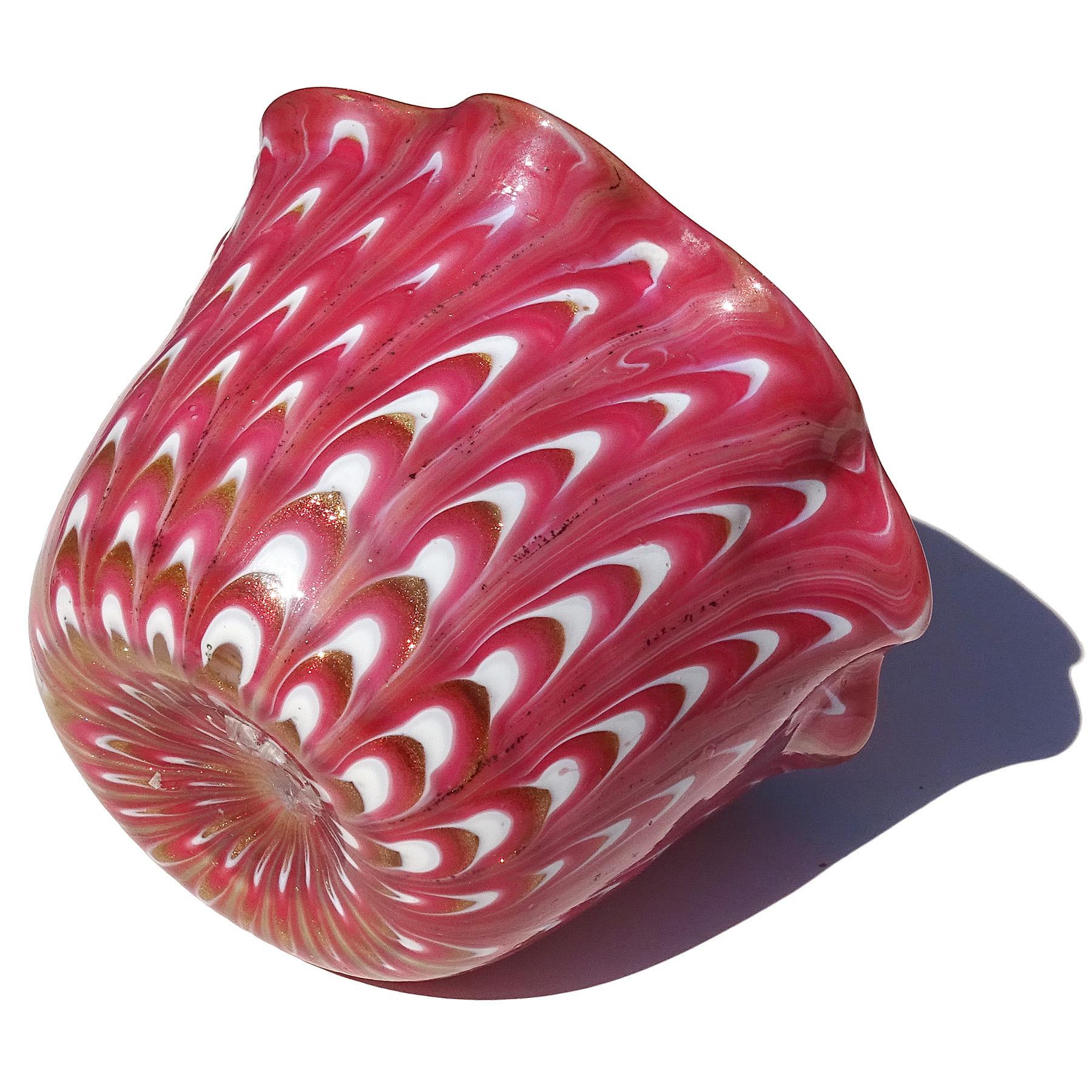 19th Century Venetian Salviati Fenicio Pink White Copper Aventurine Italian Art Glass Bowl For Sale