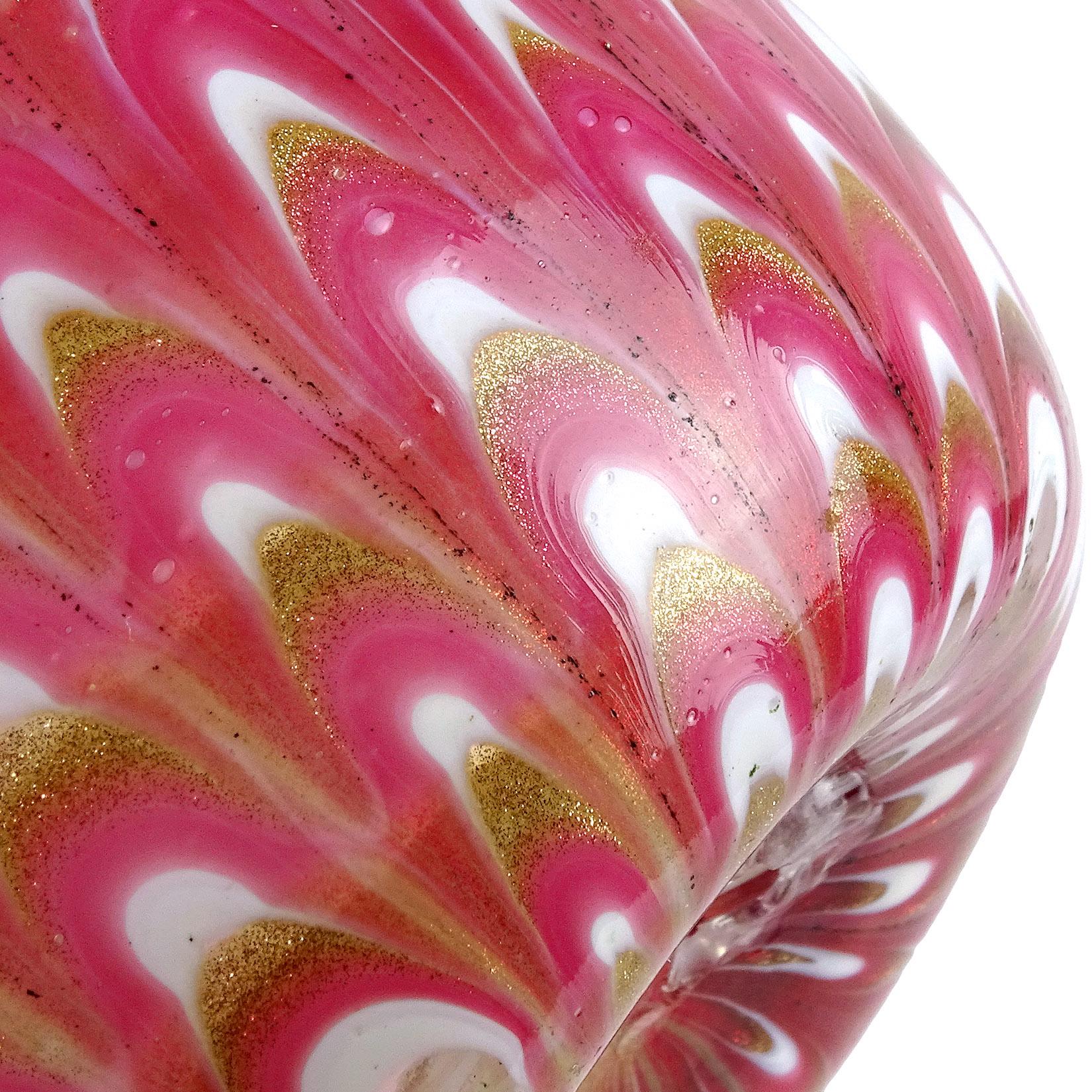 Venetian Salviati Fenicio Pink White Copper Aventurine Italian Art Glass Bowl For Sale 1