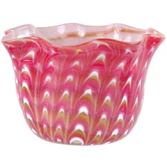Venetian Salviati Fenicio Pink White Copper Aventurine Italian Art Glass Bowl