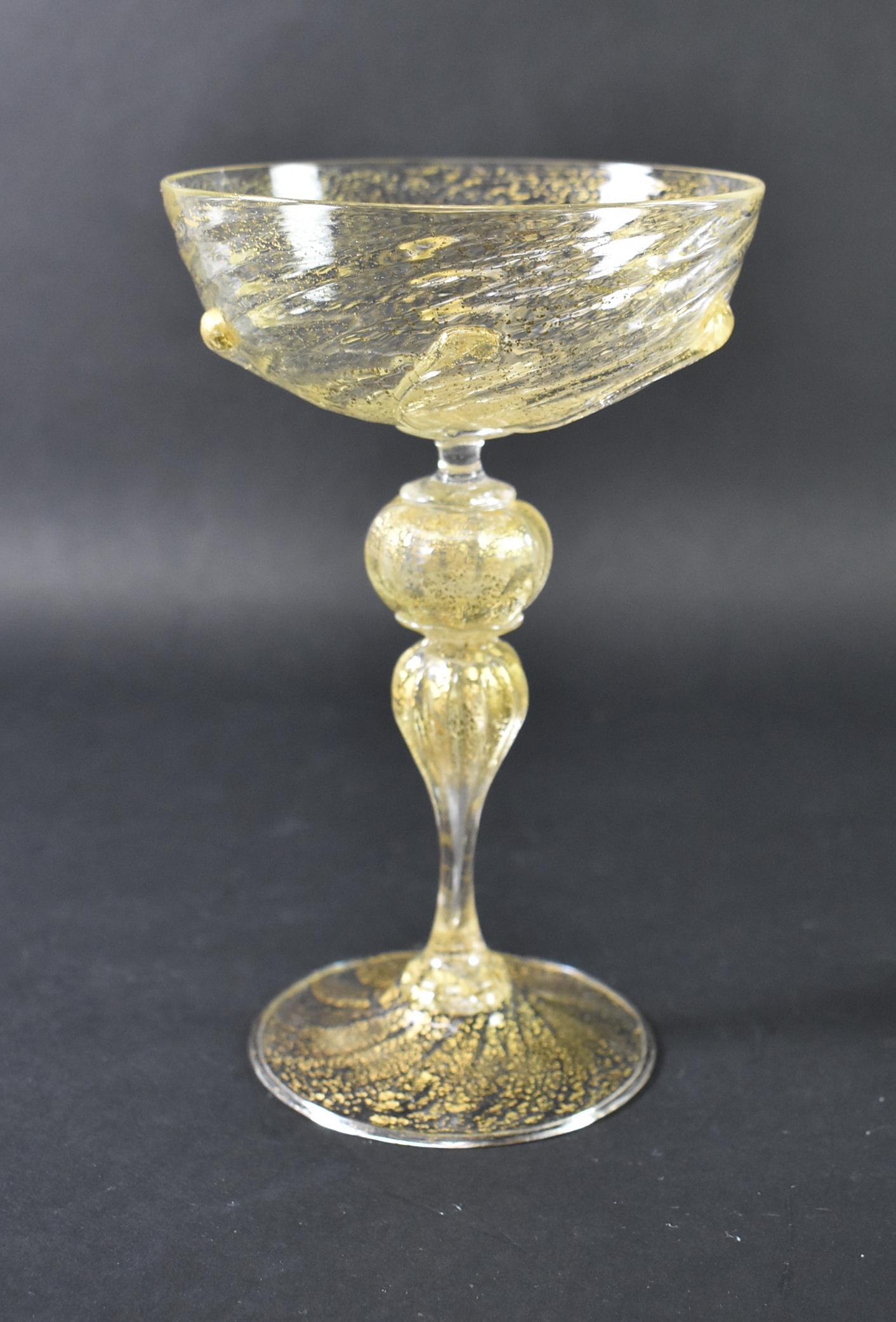 Venetian Salviati Murano Crystal Gold Leaf Fleck Stemware For Sale 6
