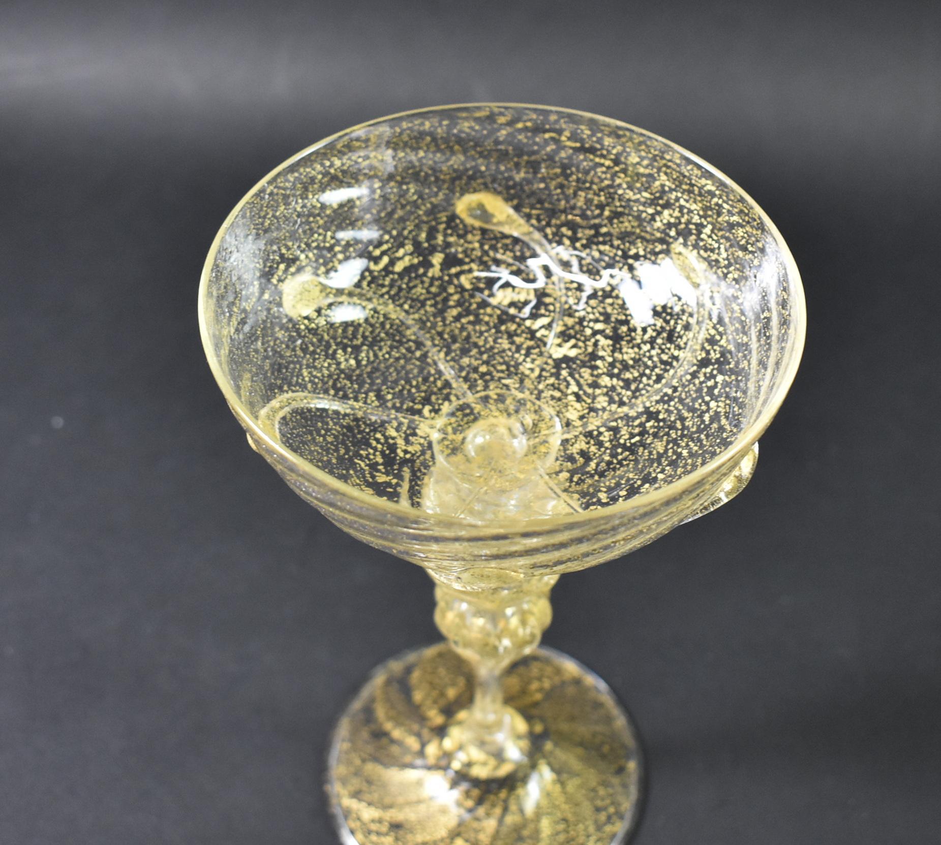 Venetian Salviati Murano Crystal Gold Leaf Fleck Stemware For Sale 7