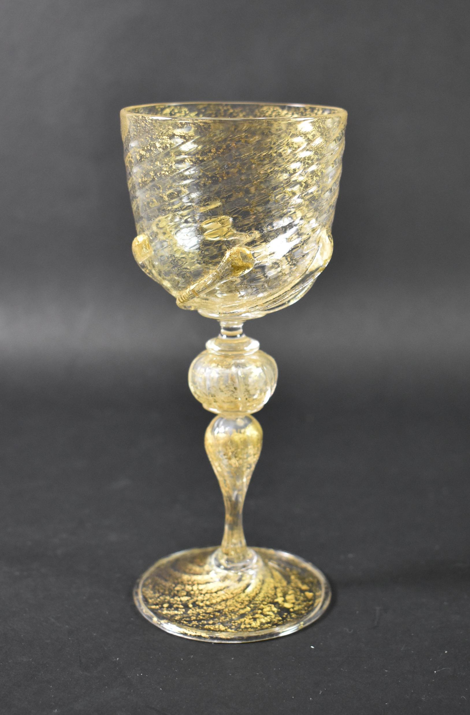Venetian Salviati Murano Crystal Gold Leaf Fleck Stemware For Sale 8