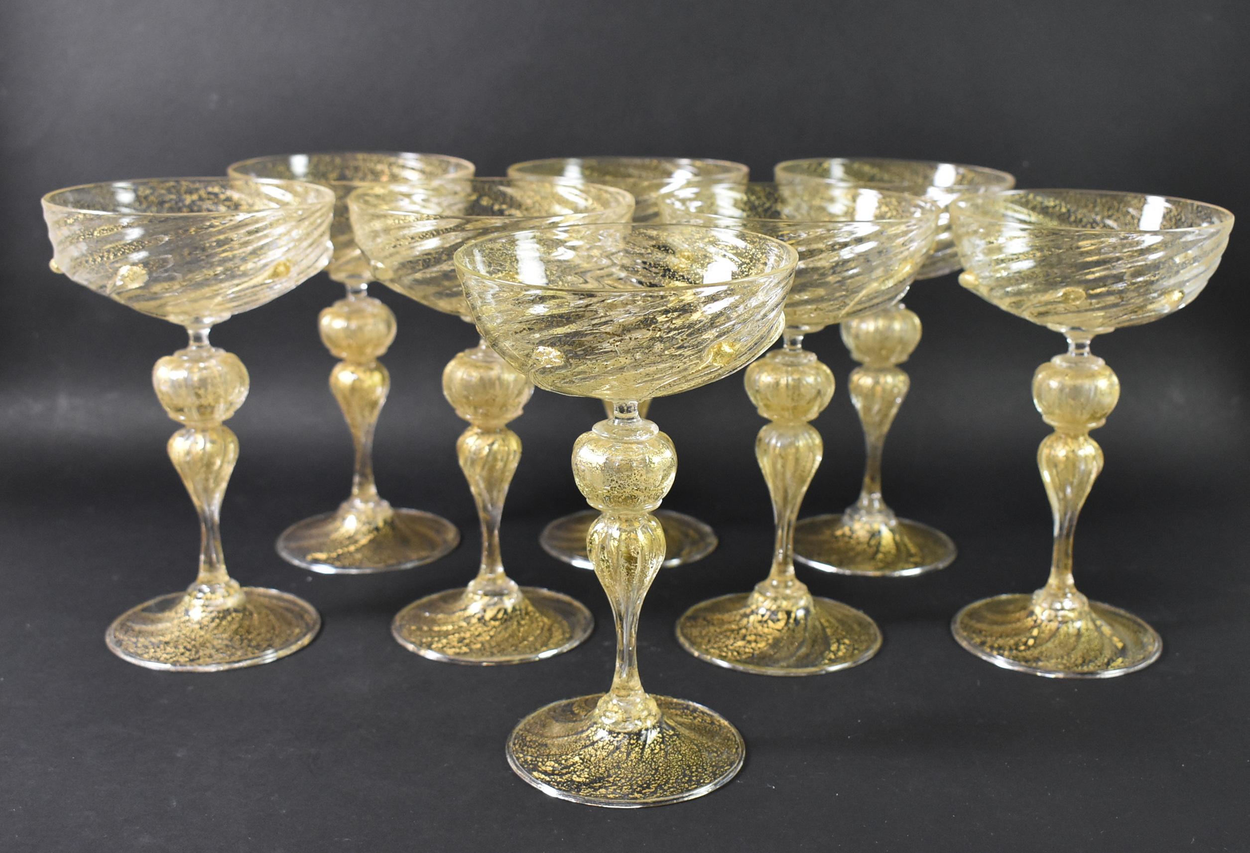 Venetian Salviati Murano Crystal Gold Leaf Fleck Stemware For Sale 1