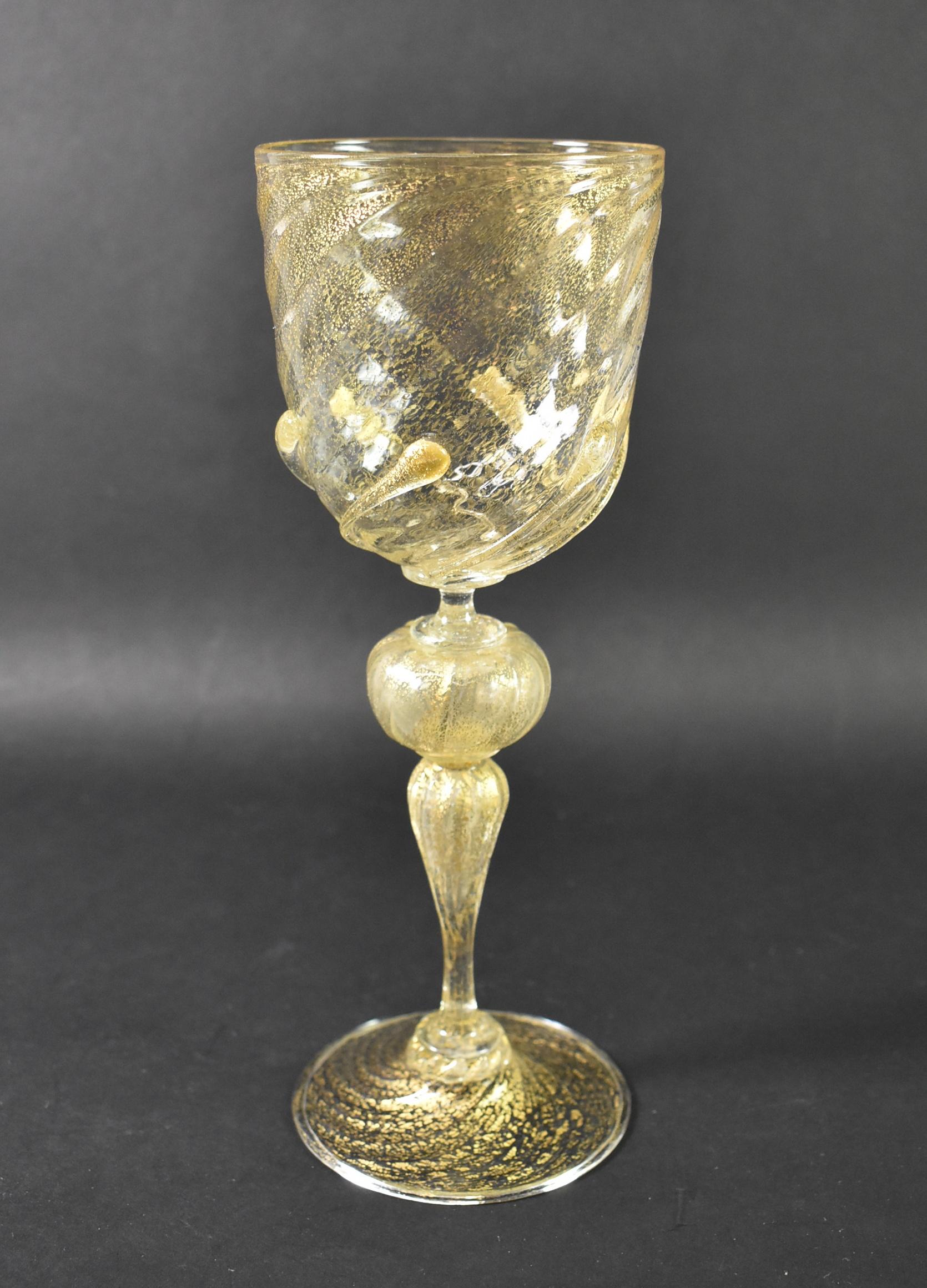 Venetian Salviati Murano Crystal Gold Leaf Fleck Stemware For Sale 2