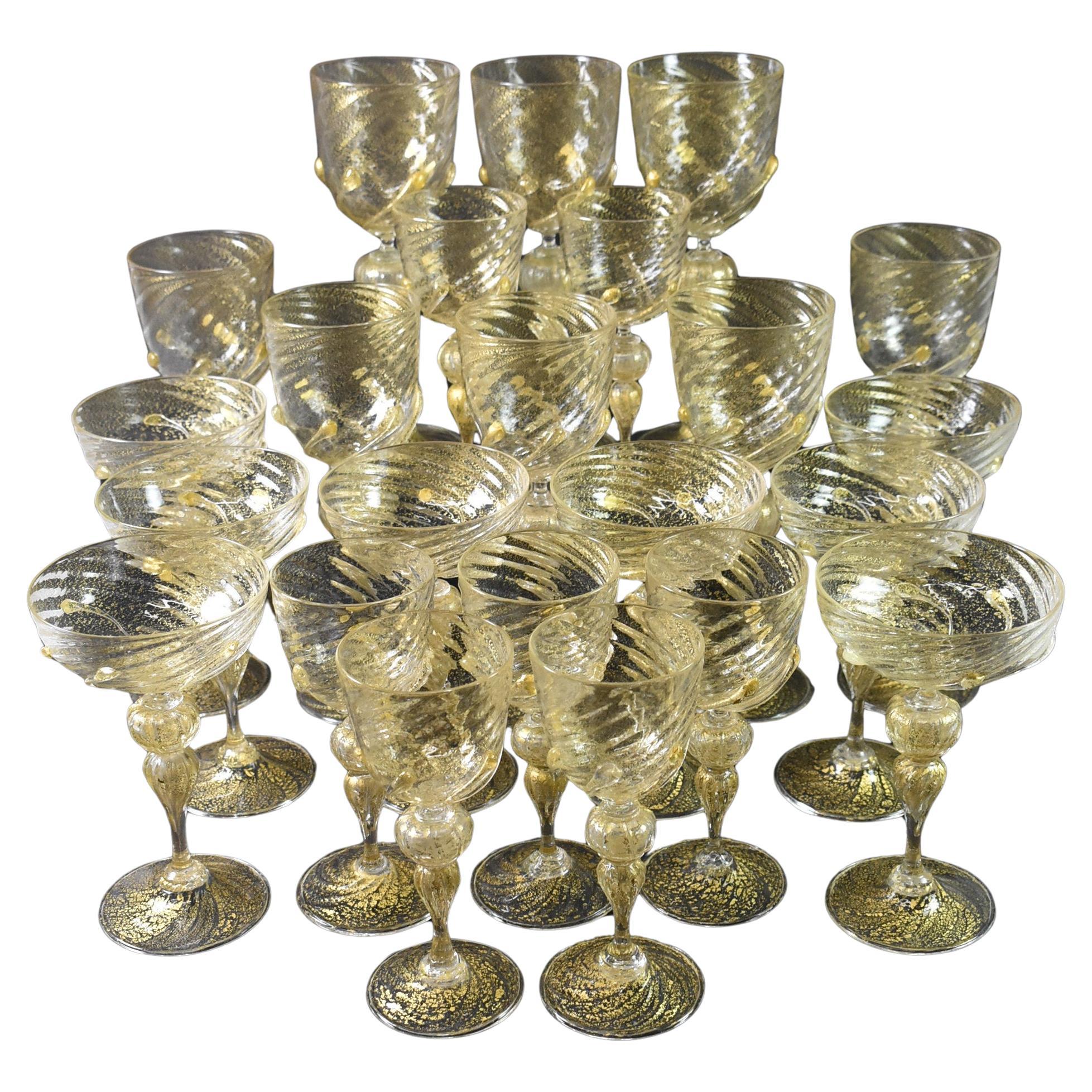 Venetian Salviati Murano Crystal Gold Leaf Fleck Stemware