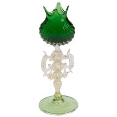 Venetian Salviati Revival Green Art Glass Stem Vase, Late 19th Century
