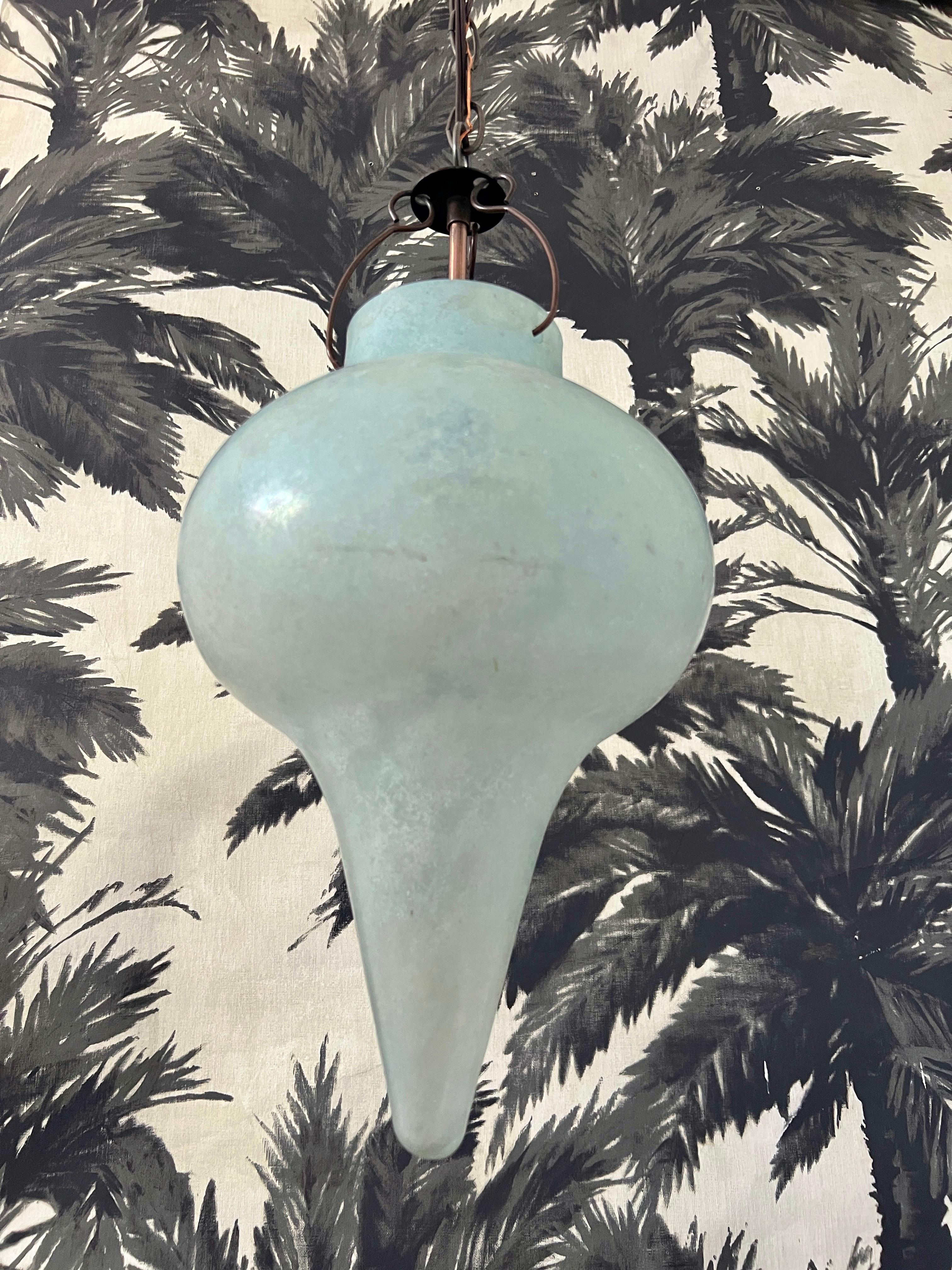 Venetian Scavo Glass Pendant Chandelier in Etched Aqua, Late 20th Century 6