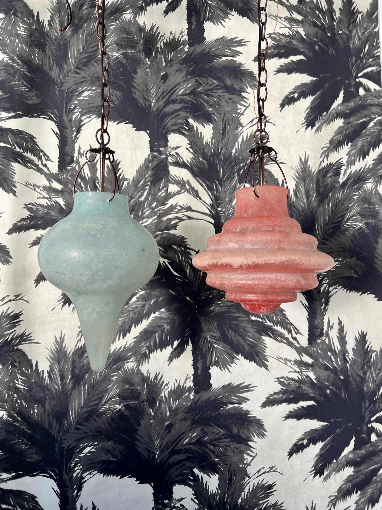 Venetian Scavo Glass Pendant Chandelier in Etched Aqua, Late 20th Century 7
