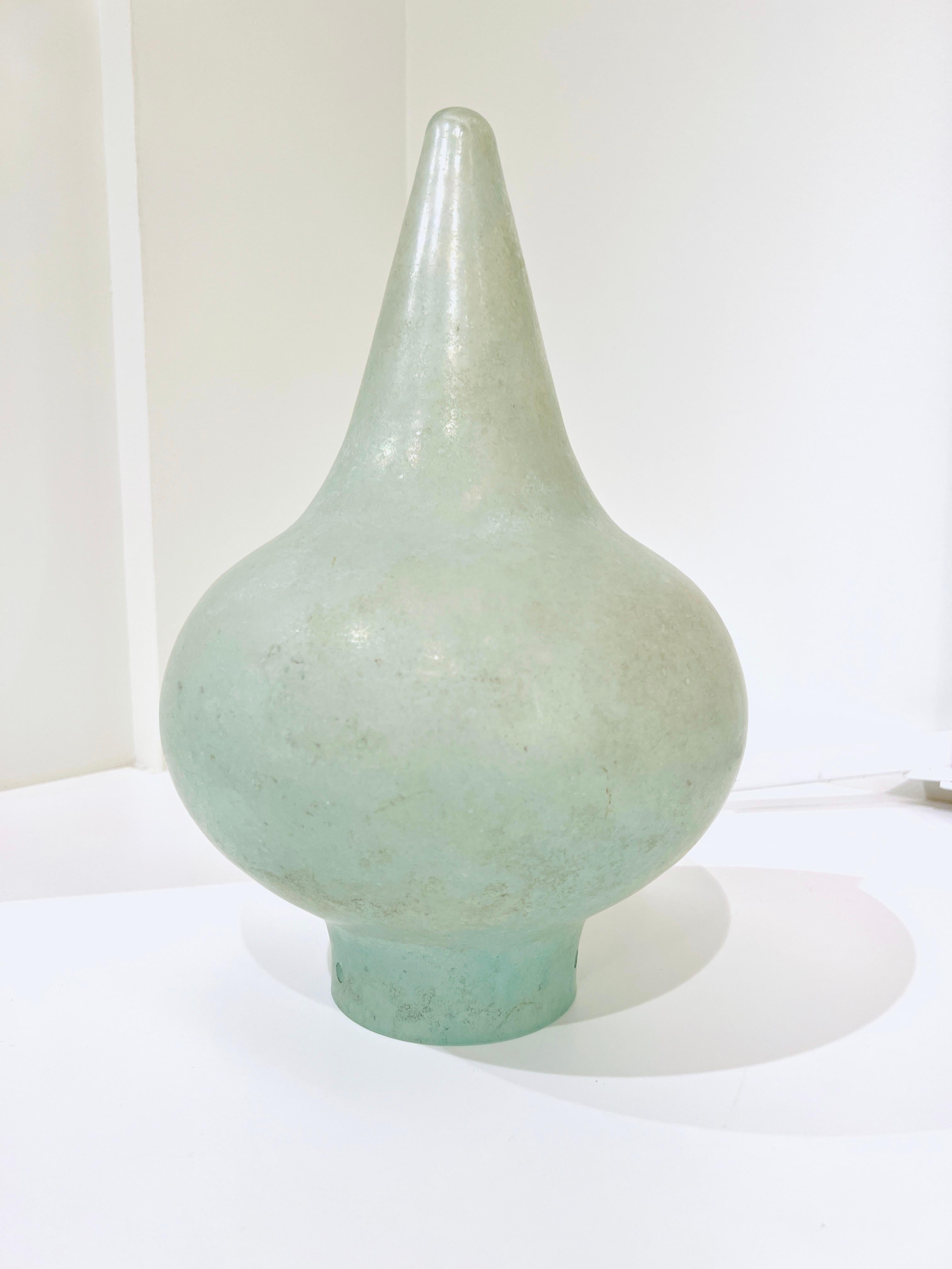 Venetian Scavo Glass Pendant Chandelier in Etched Aqua, Late 20th Century 2