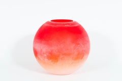 Venetian Scavo Vase in Blown Murano Glass Orange and Dawn Colors, Italy, 1980s