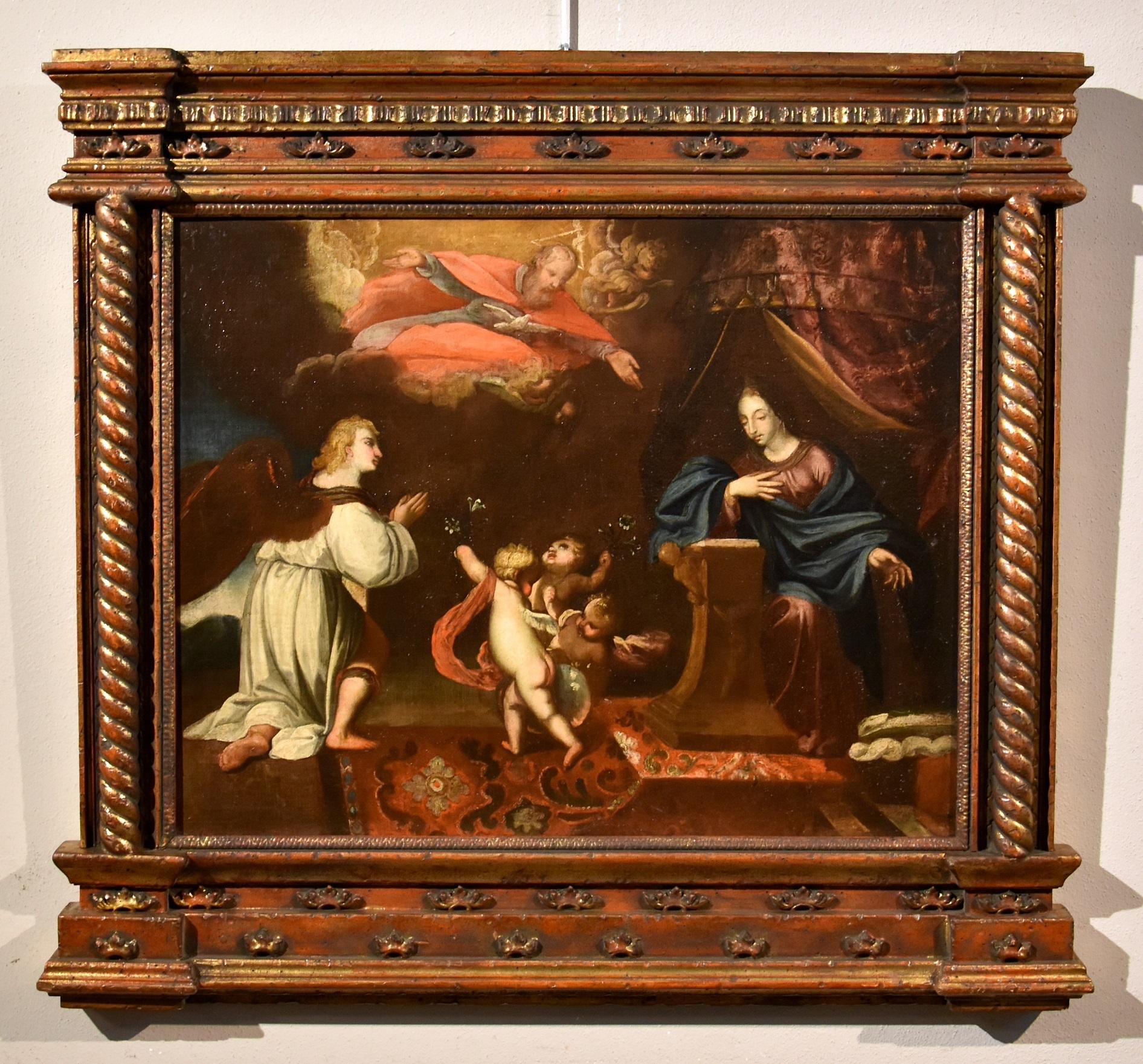 Venetian school of the seventeenth century Landscape Painting - Annunciation Venetian 17th Century Paint Oil on canvas Old master Religious Art