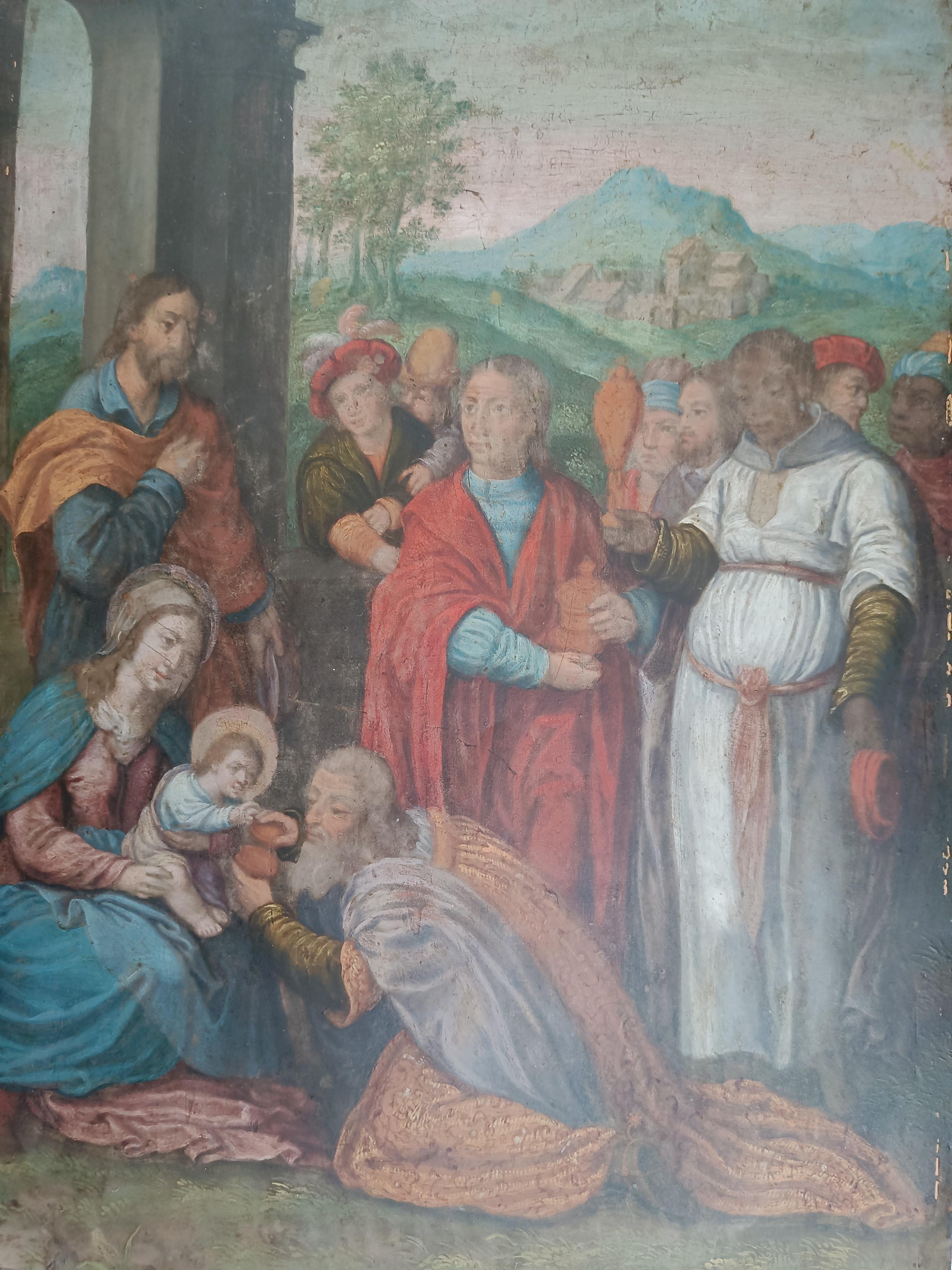 Escuela veneciana Pintura Escena bíblica óleo sobre cobre anónimo S. XVI Italiano en venta
