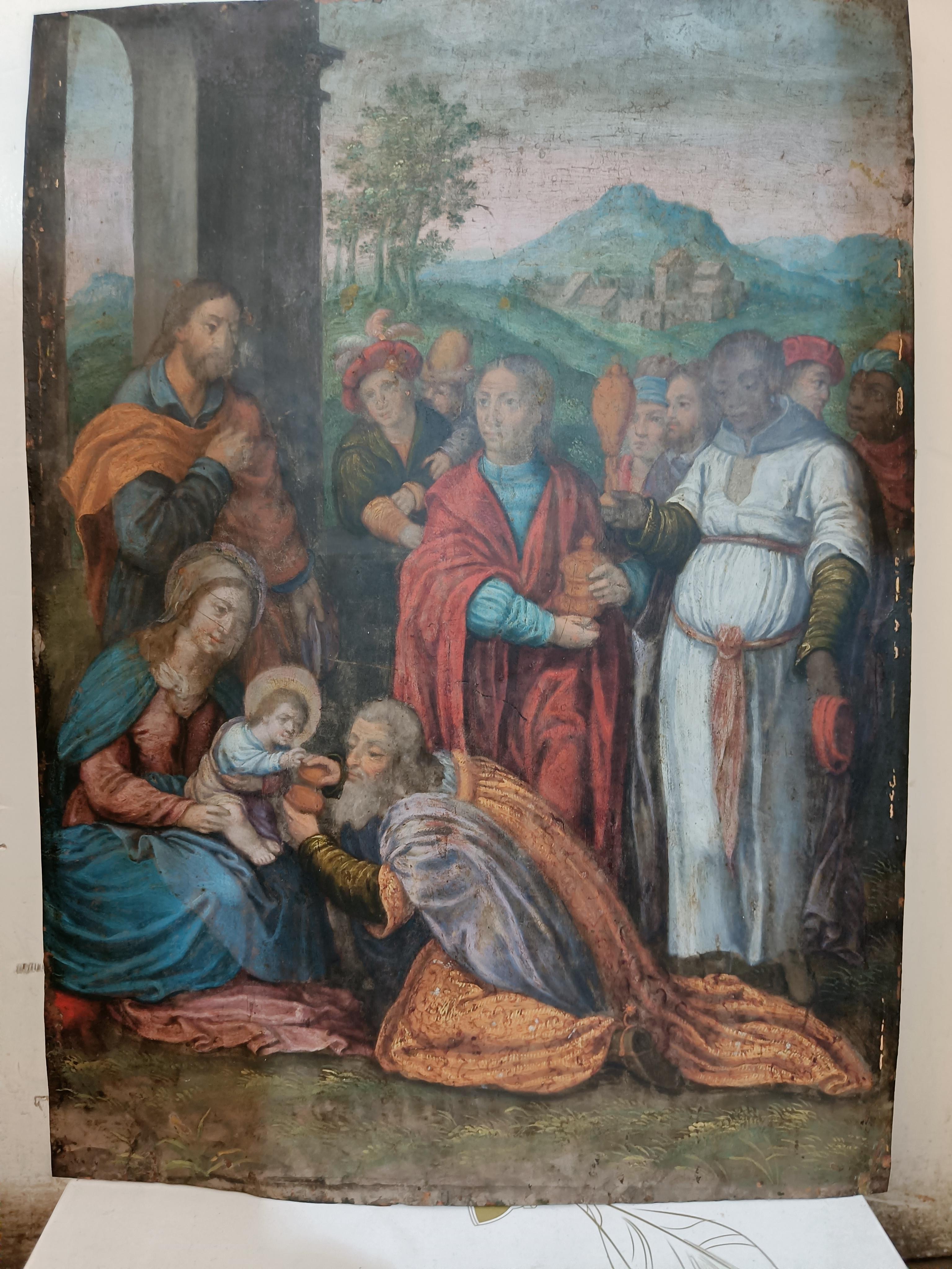 Escuela veneciana Pintura Escena bíblica óleo sobre cobre anónimo S. XVI Hecho a mano en venta