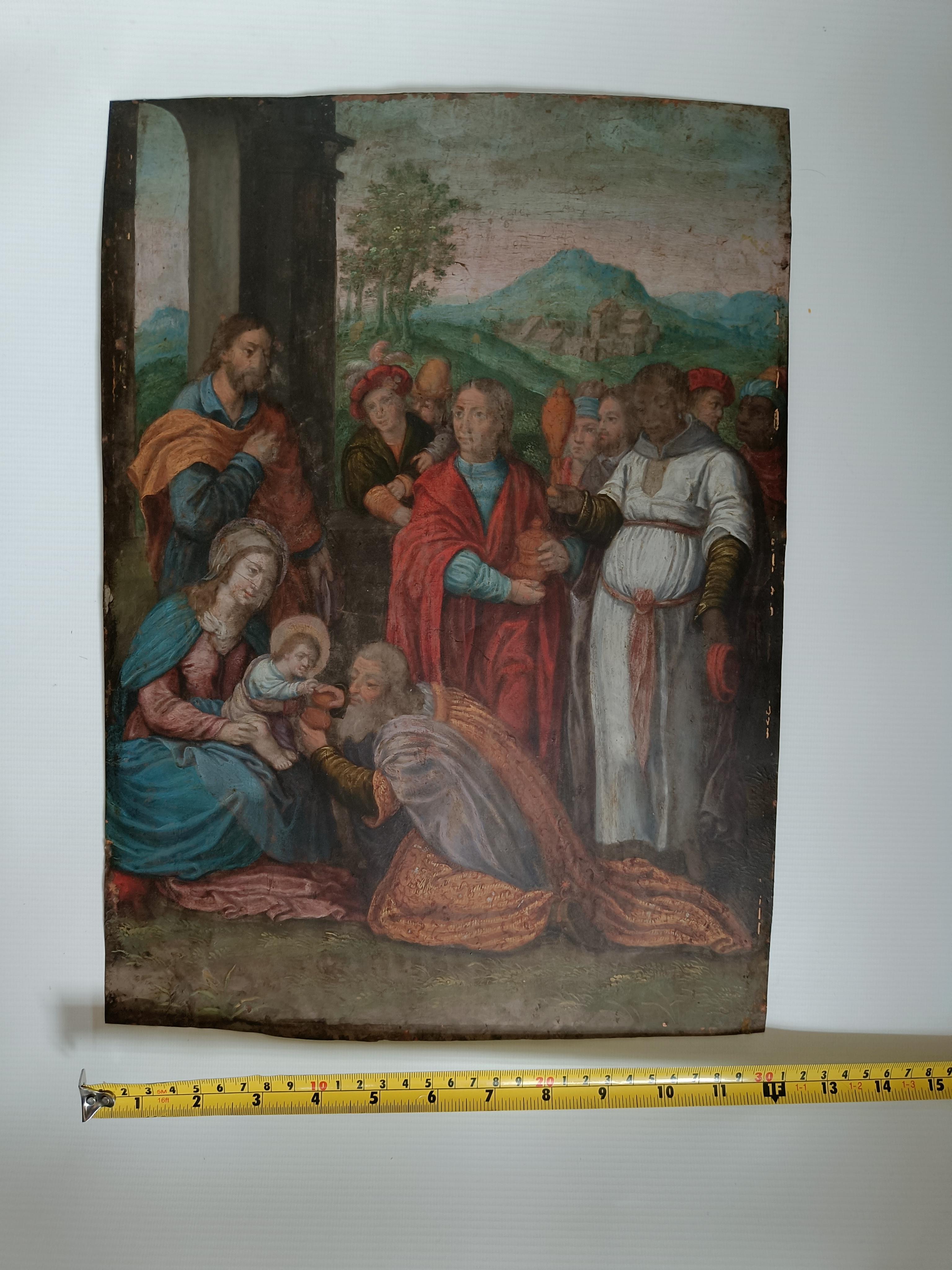 Escuela veneciana Pintura Escena bíblica óleo sobre cobre anónimo S. XVI en venta 1