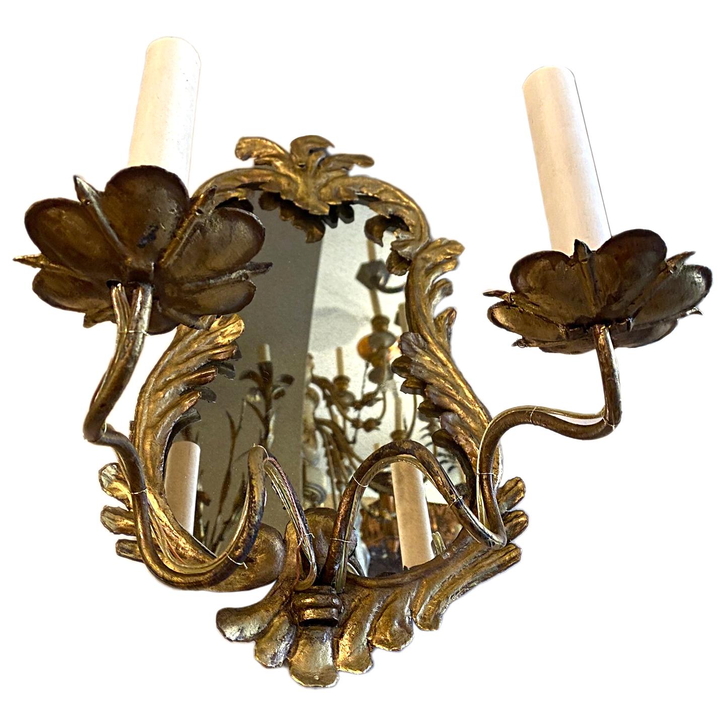 Italian Venetian Sconces with Mirrored Backplate For Sale