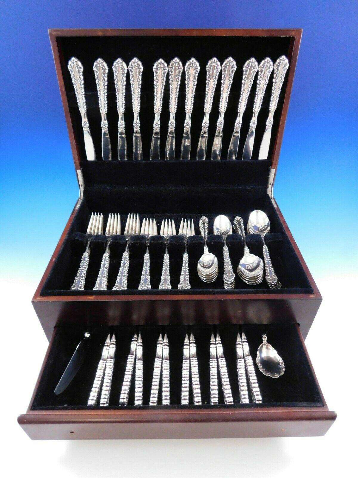 Venetian Scroll by Heirloom-Oneida sterling silver flatware set - 74 pieces. This set includes:


12 knives, 9 1/8